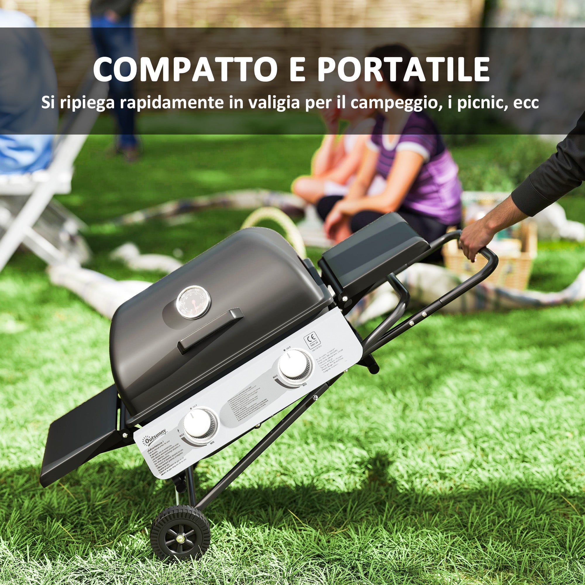 EasyComfort draagbare gasbarbecue 2 branders met zijtafels en thermometer