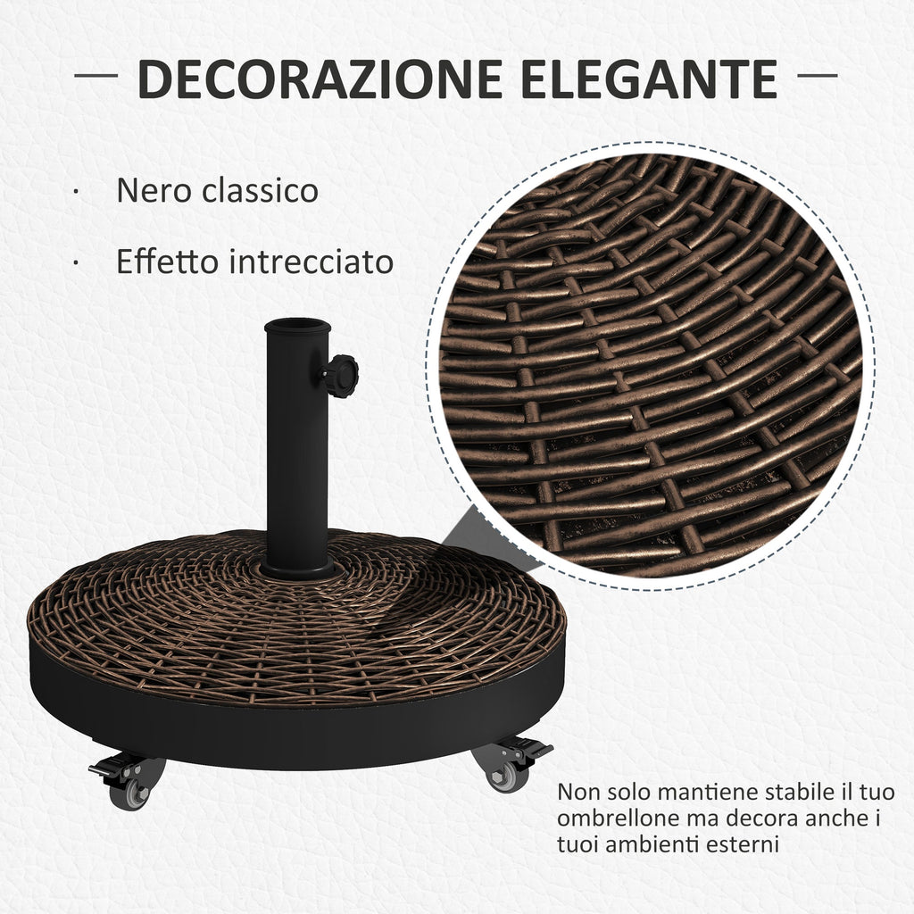 EasyComfort Base per Ombrellone da Giardino Rotonda a 4 Ruote with Freni, in Acciaio e Resina, Ø52x41 cm, Bronzo e black