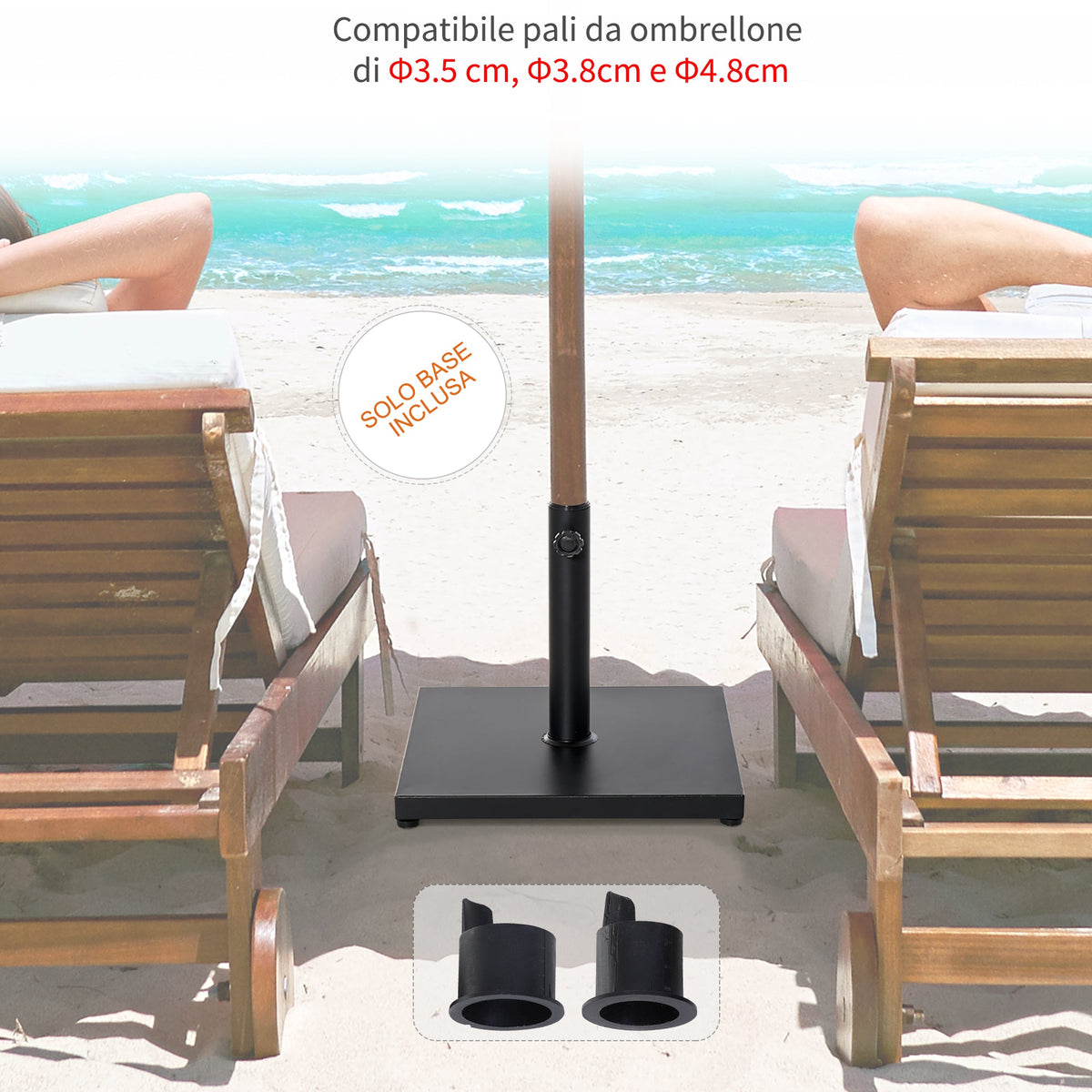 EasyComfort Parasolvoet vierkant 18kg voor palen Ø3/3.5/3.8 cm, 45x45x39 cm