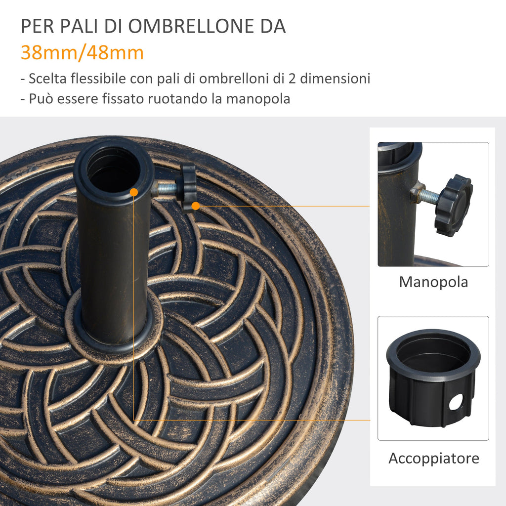 Easycomfort Base per Ombrellone Rotonda da 12kg in Resina with Decorazione, per Pali da 38mm e 48mm, Φ45x33cm, Bronzo