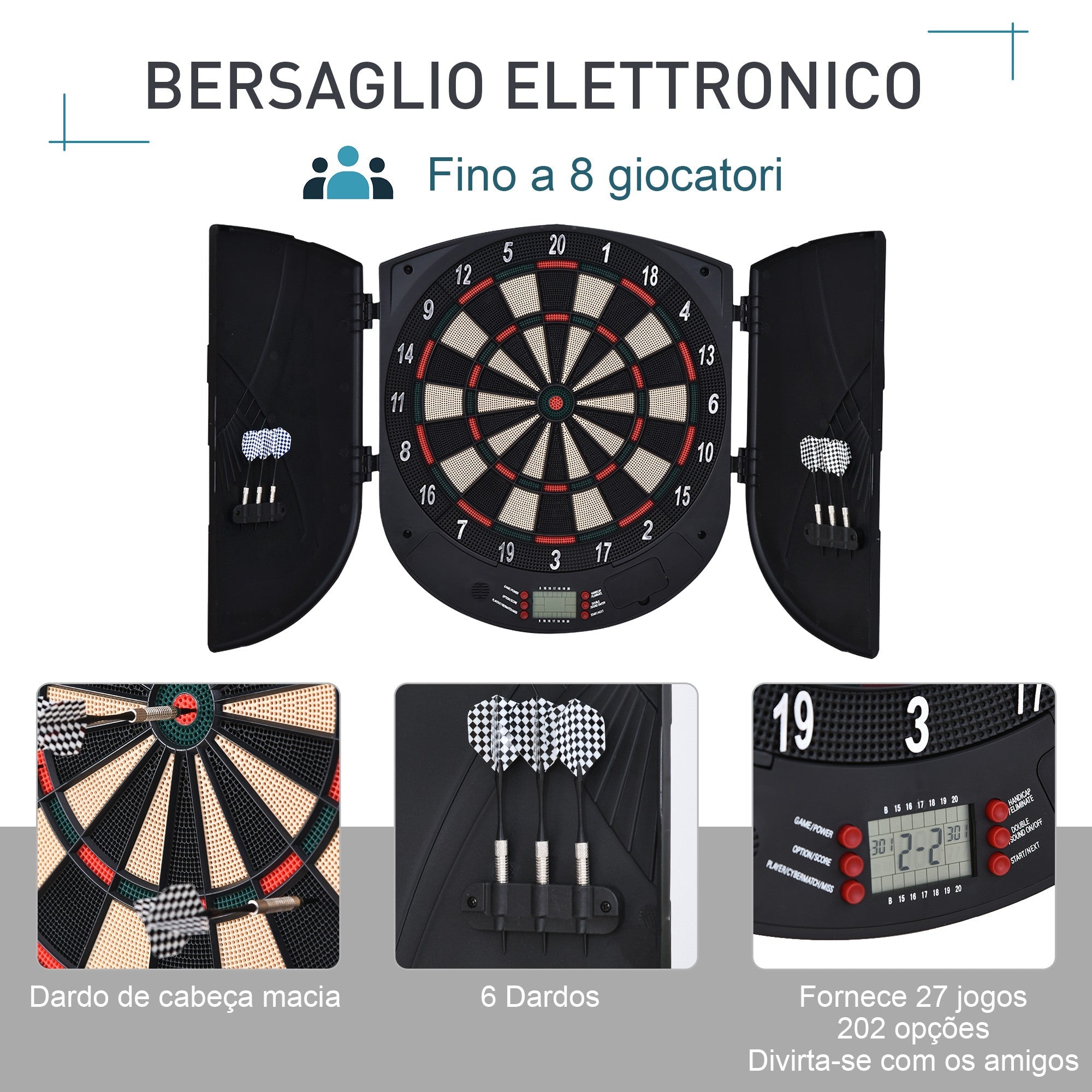 Easycomfort Bersaglio Freccette Elettronico per 8 Giocatori with 6 Freccette, Schermo LCD, 2 Porte e 26 Modalità di Gioco