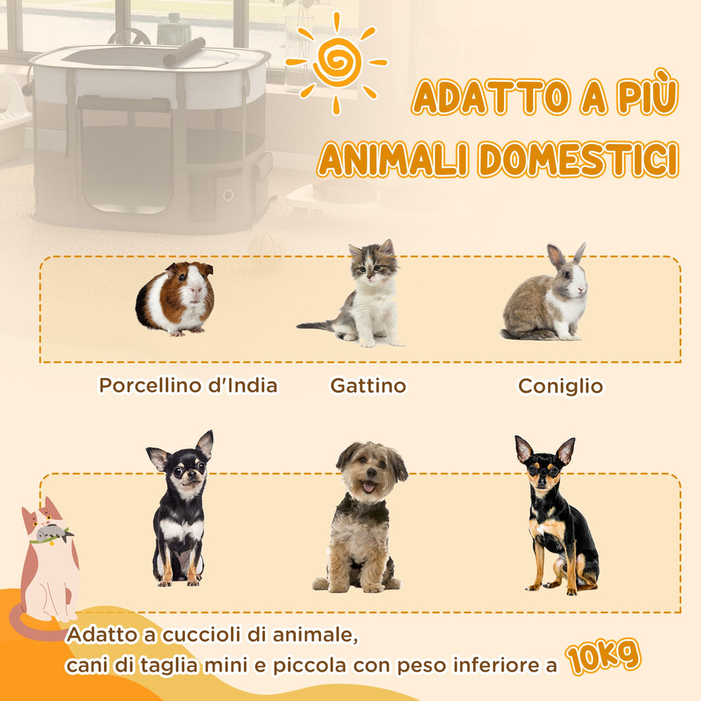 EasyComfort Box per Animali con 7 Finestre, 3 Porte e 2 Borse Portaoggetti, in Poliestere e Acciaio, 84x64x53 cm