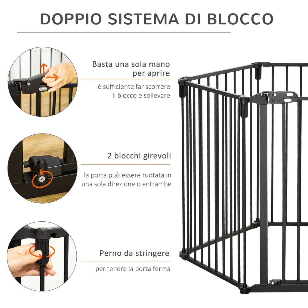 Easycomfort Cancelletto di Sicurezza Pieghevole 6 Sezioni, Cancellino Barriera per Cani in Acciaio, Sistema di Blocco e Chiusura Automatica, black
