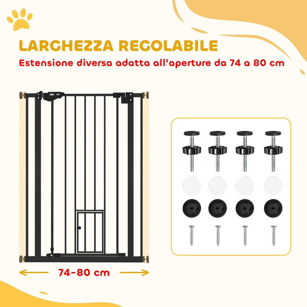 EasyComfort Cancellino per Cani Regolabile Alto con Porta Piccola e Chiusura Automatica, 74-80x104cm, Nero