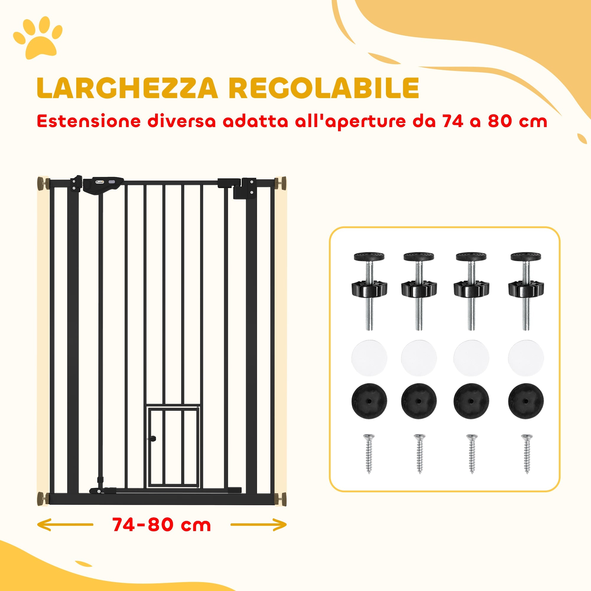 EasyComfort Cancellino per Cani Regolabile Alto con Porta Piccola e Chiusura Automatica, 74-80x104cm, Nero