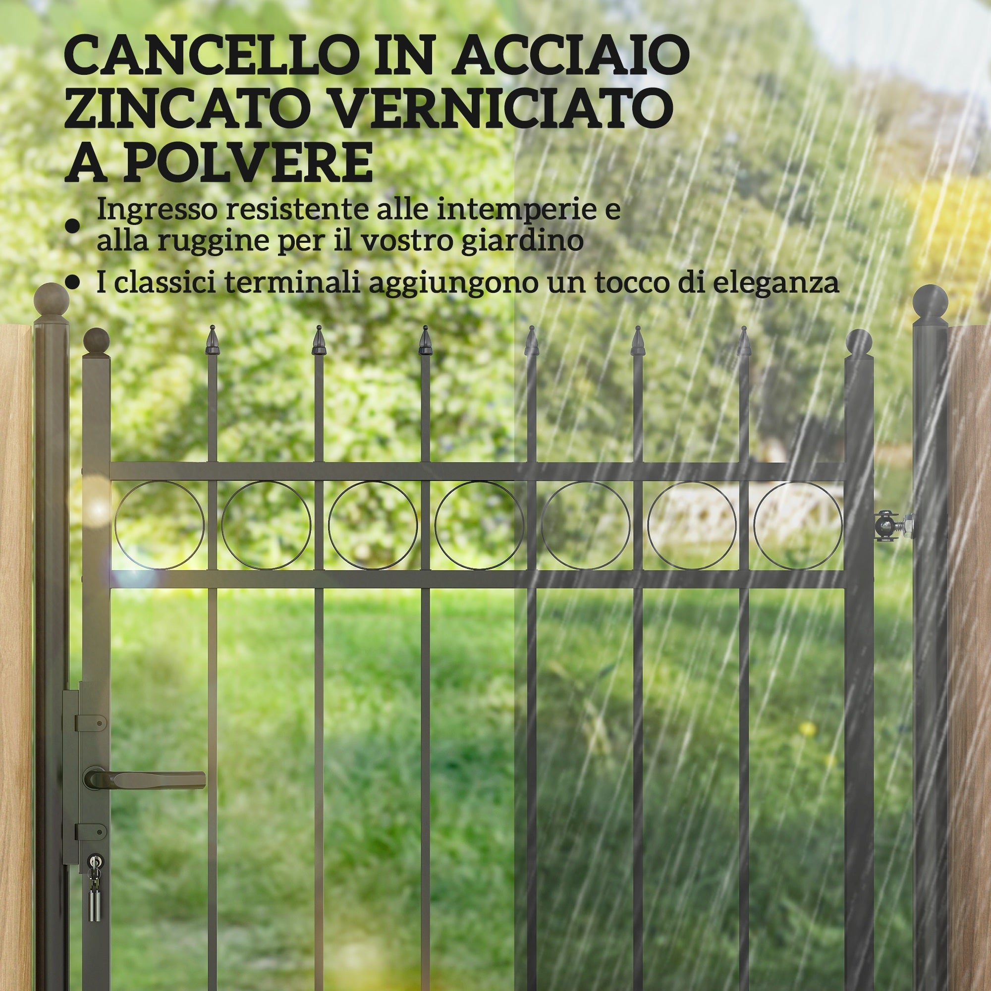 EasyComfort Cancello Giardino a 2 Paletti con Maniglia, Lucchetto e 3 Chiavi, in Acciaio Zincato, 105x204 cm, Nero