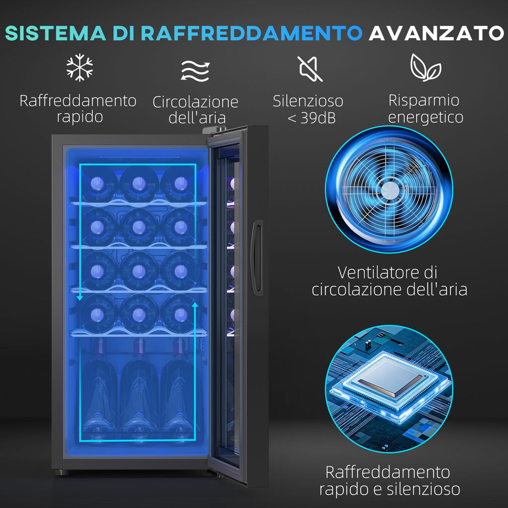 EasyComfort Cantinetta Vino Frigo per 15 Bottiglie, Capacità 44L, with Controllo Temperatura e Ripiani Regolabili, black