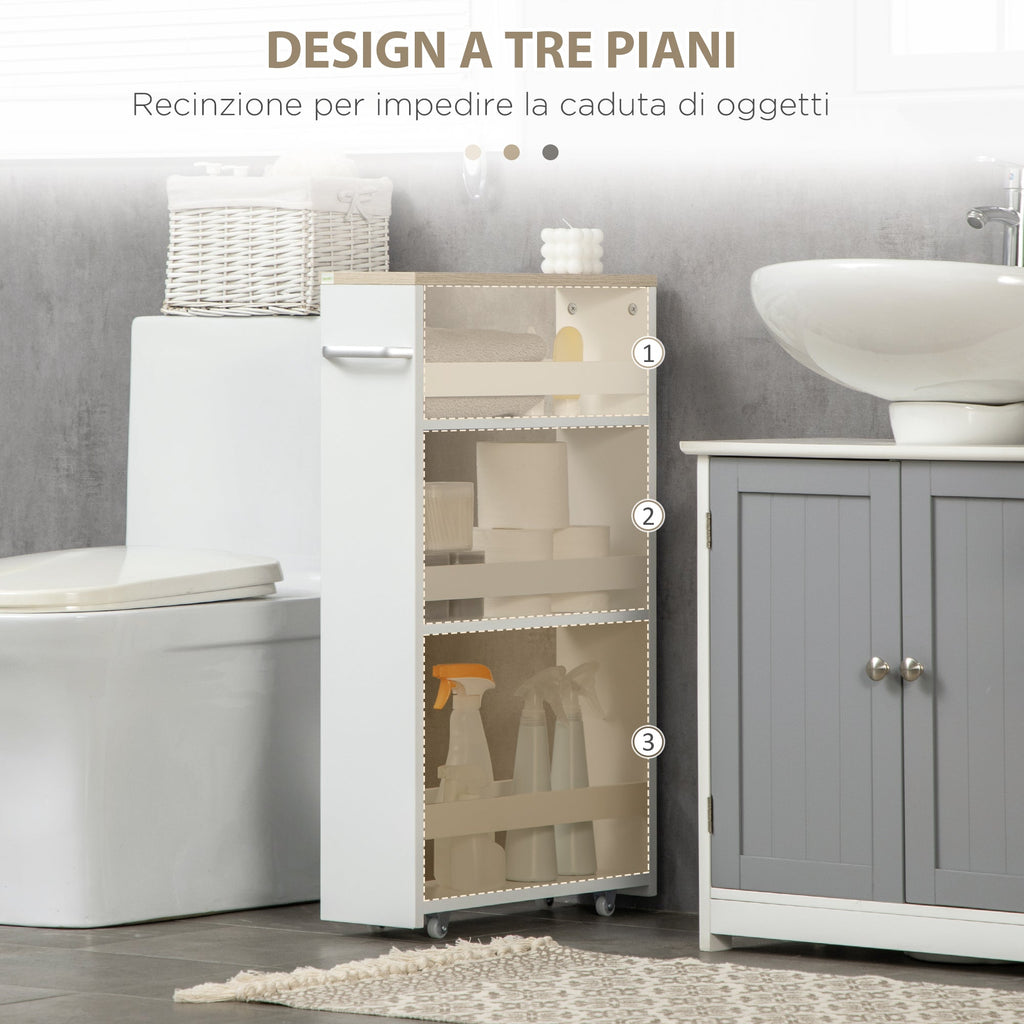 Easycomfort Carrello Bagno Salvaspazio a 3 Ripiani with Rotelle e Maniglia in Legno, 48x15x80cm, white