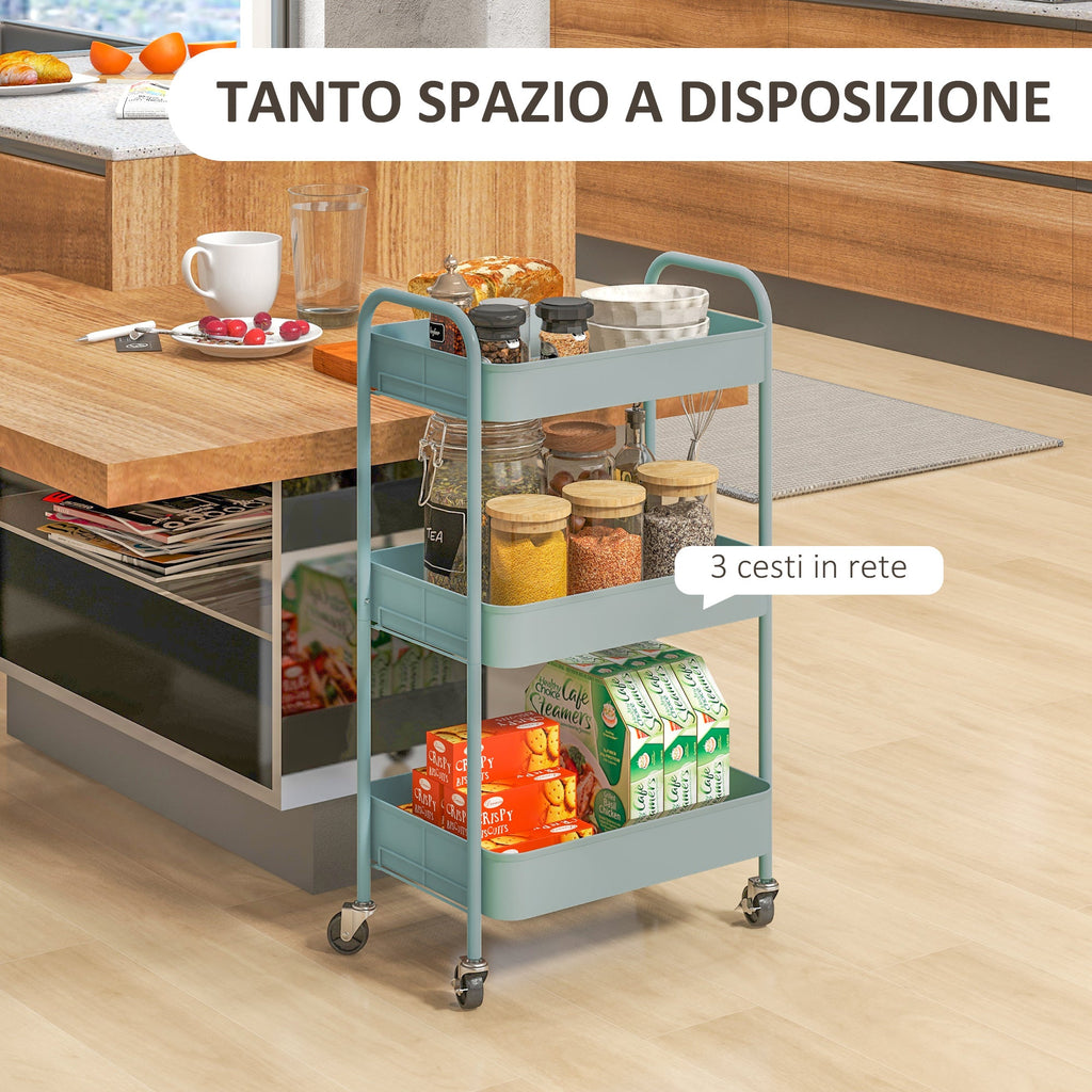 EasyComfort 3-laags keukenwagen 45x30.6x79 cm (lichtblauw)
