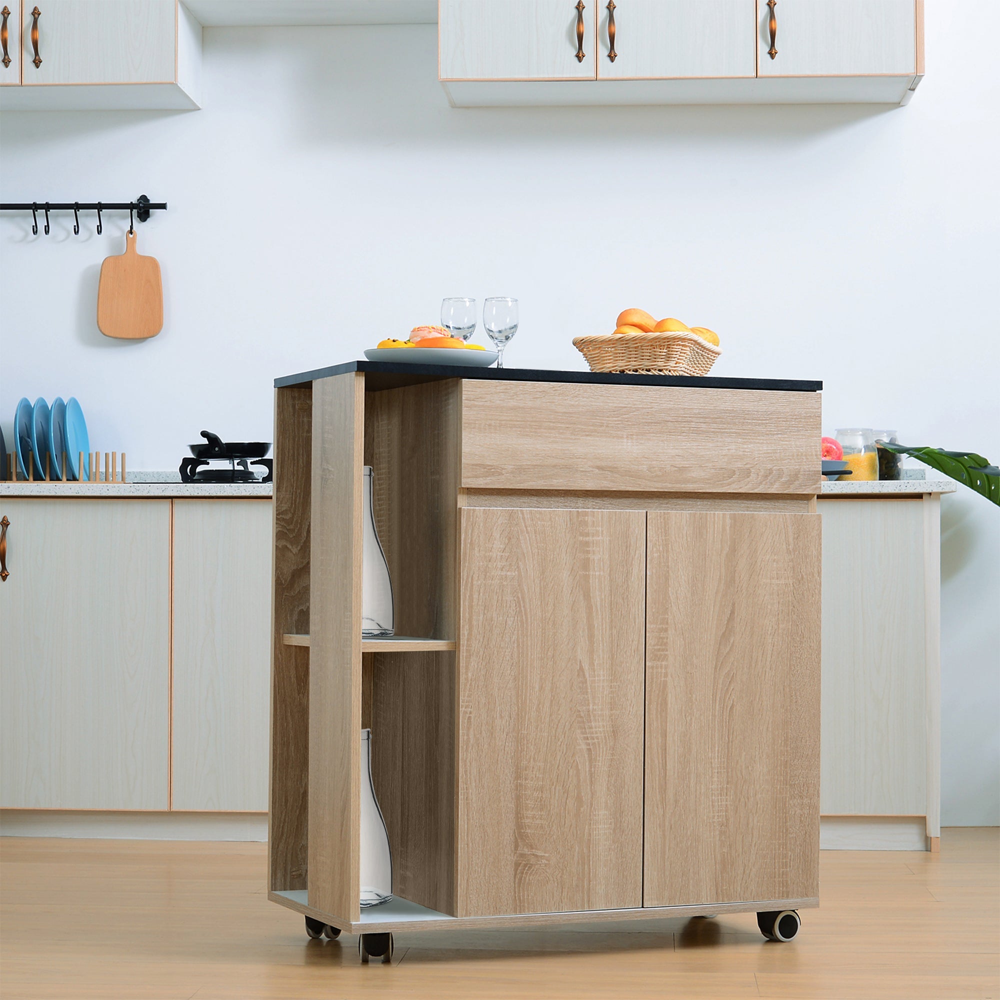 Easycomfort Carrello da Cucina with Ruote, Carrello Cucina with Cassetti Armadietto in Legno Truciolato 78x39.5x88.5cm