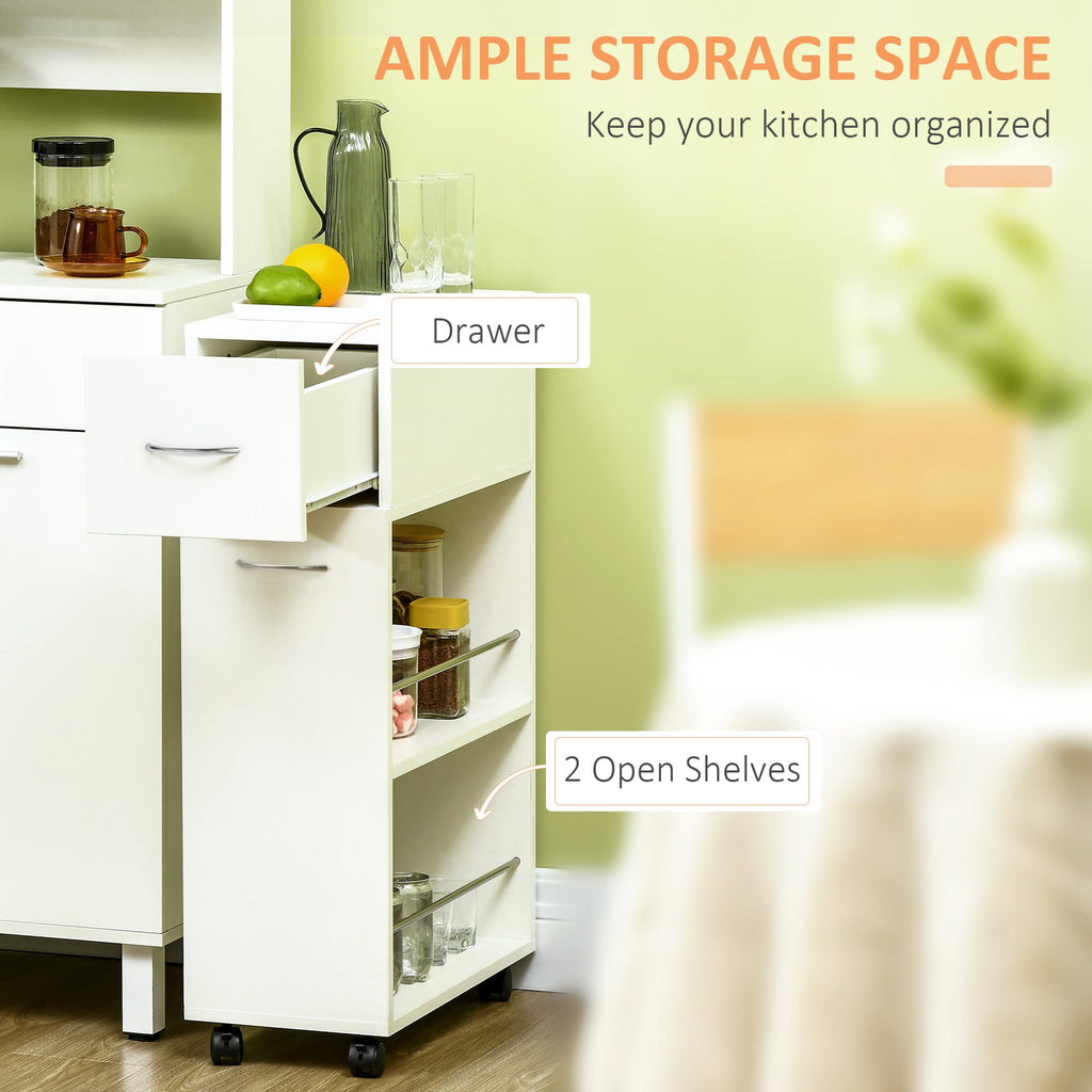 Easycomfort Carrello da Cucina in Truciolato e Acciaio Inox with 2 Ripiani Aperti, Cassetto Estraibile e Parapetti, 25x50x85 cm