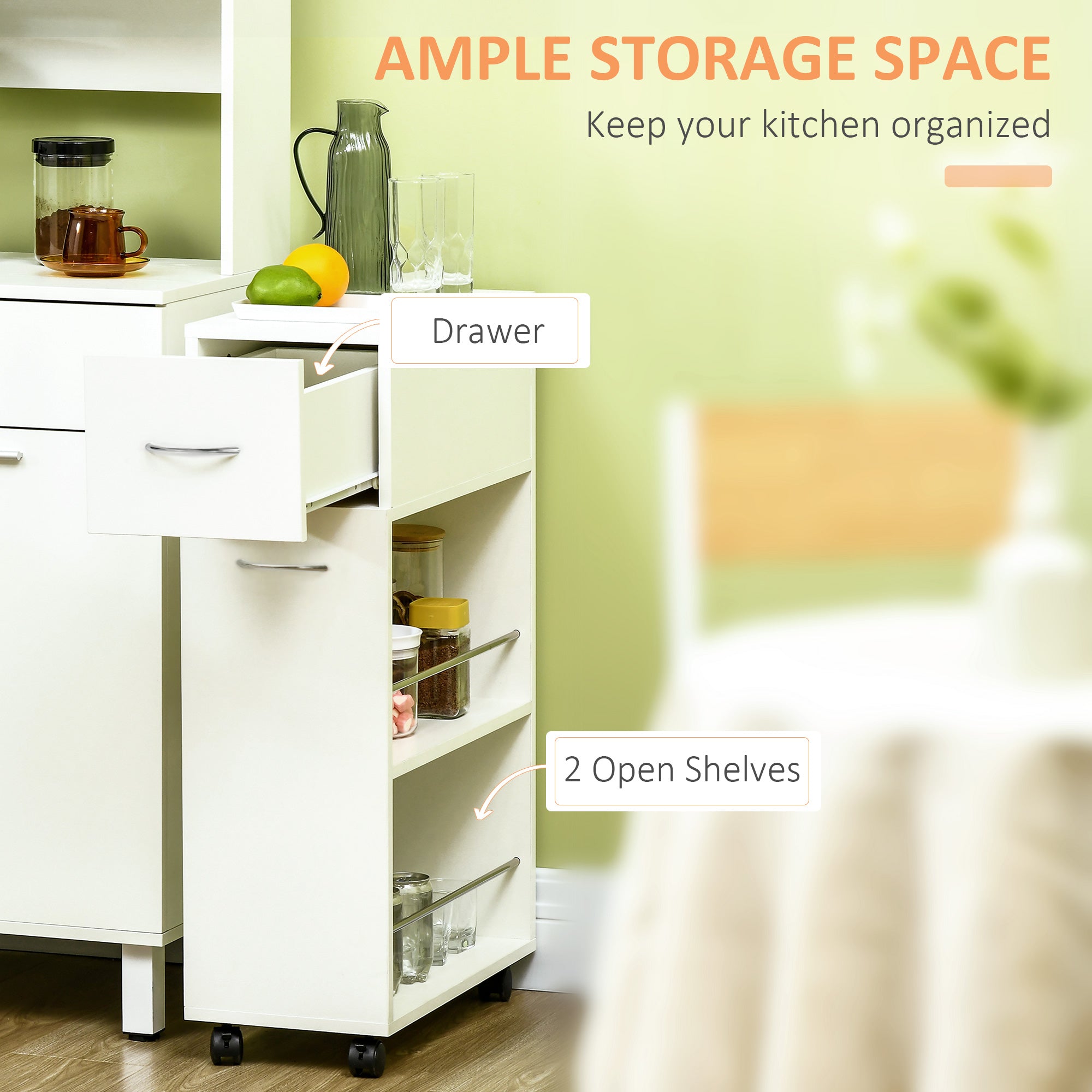 Easycomfort Carrello da Cucina in Truciolato e Acciaio Inox with 2 Ripiani Aperti, Cassetto Estraibile e Parapetti, 25x50x85 cm