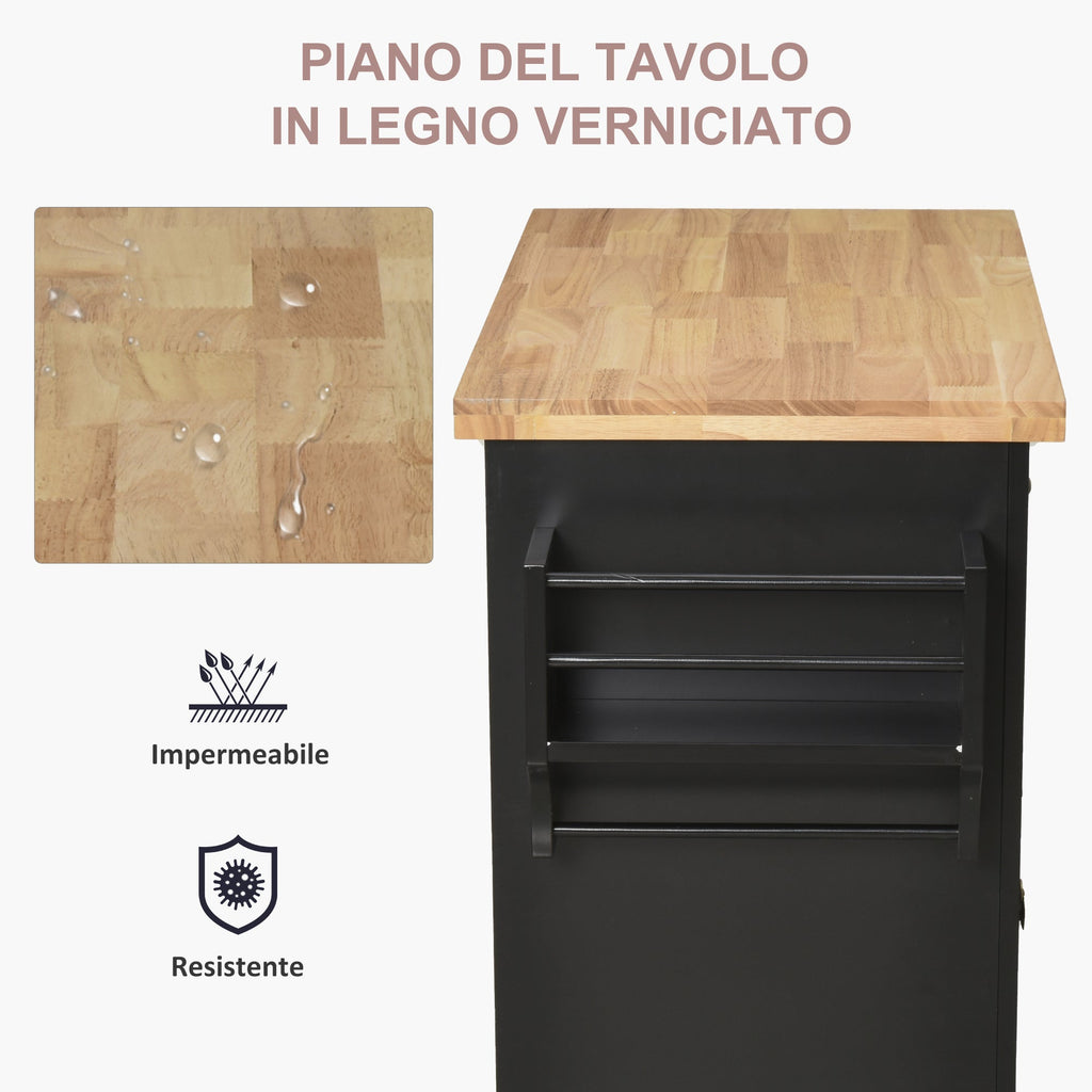 Easycomfort Carrello da Cucina Portavivande with Cassetti, Armadietti e Portaspezie, in Legno e MDF, 111x44.5x82.5 cm, black