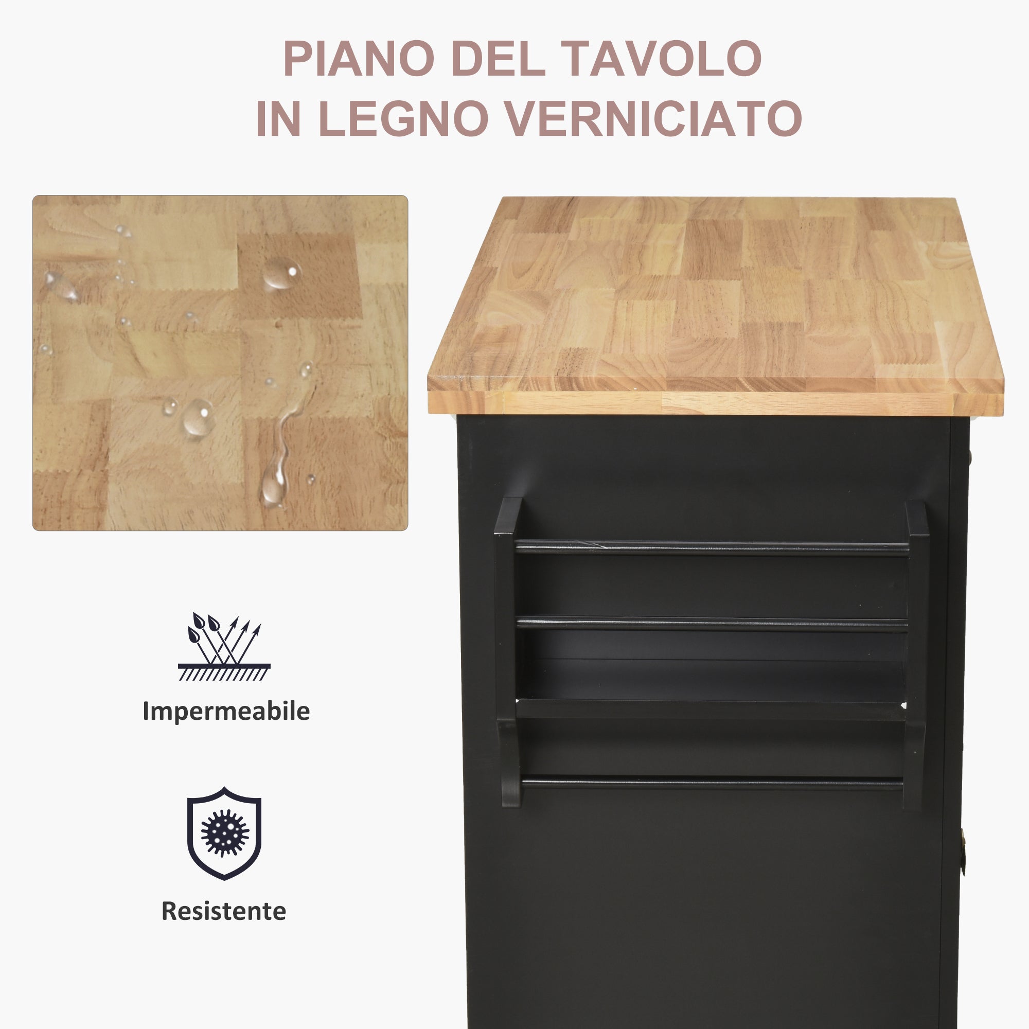 Easycomfort Carrello da Cucina Portavivande with Cassetti, Armadietti e Portaspezie, in Legno e MDF, 111x44.5x82.5 cm, black
