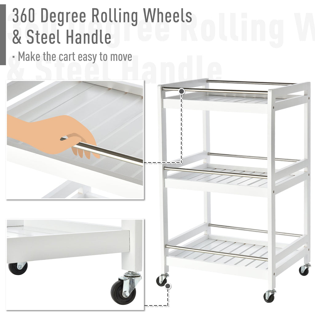 Easycomfort Carrello da Cucina Portavivande in Legno with 3 Ripiani e Ruote, 45x38x78cm, white