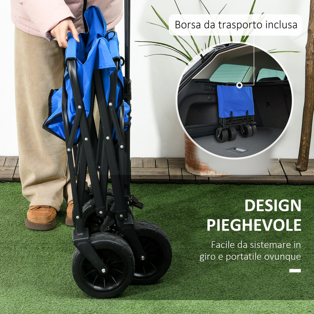 EasyComfort Carrello da Giardino 110L with Maniglia Telescopica e Borsa Termica da 15L in Acciaio e Tessuto, Blu