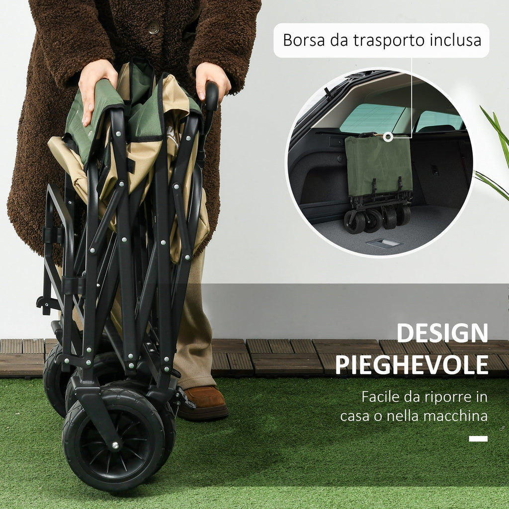 EasyComfort Carrello da Giardino 110L with Maniglia Telescopica e Fondo Apribile in Acciaio e Tessuto Oxford, Cachi