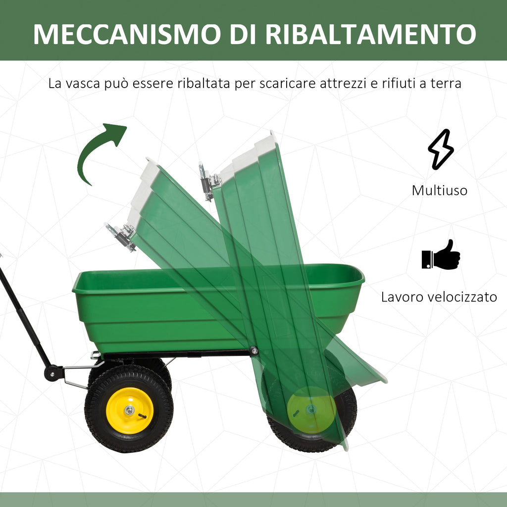 Easycomfort Carrello da Giardino 125L in Acciaio e PP with Vasca ribaltabile e Maniglia, 118x58x102 cm, Verde