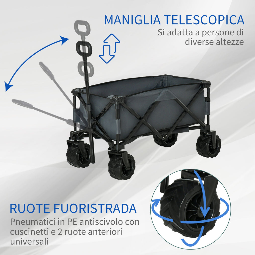 EasyComfort Carrello da Giardino Carico max 70kg with Maniglia Telescopica, in Metallo e Tessuto Oxford, 108x55 cm, Grigio