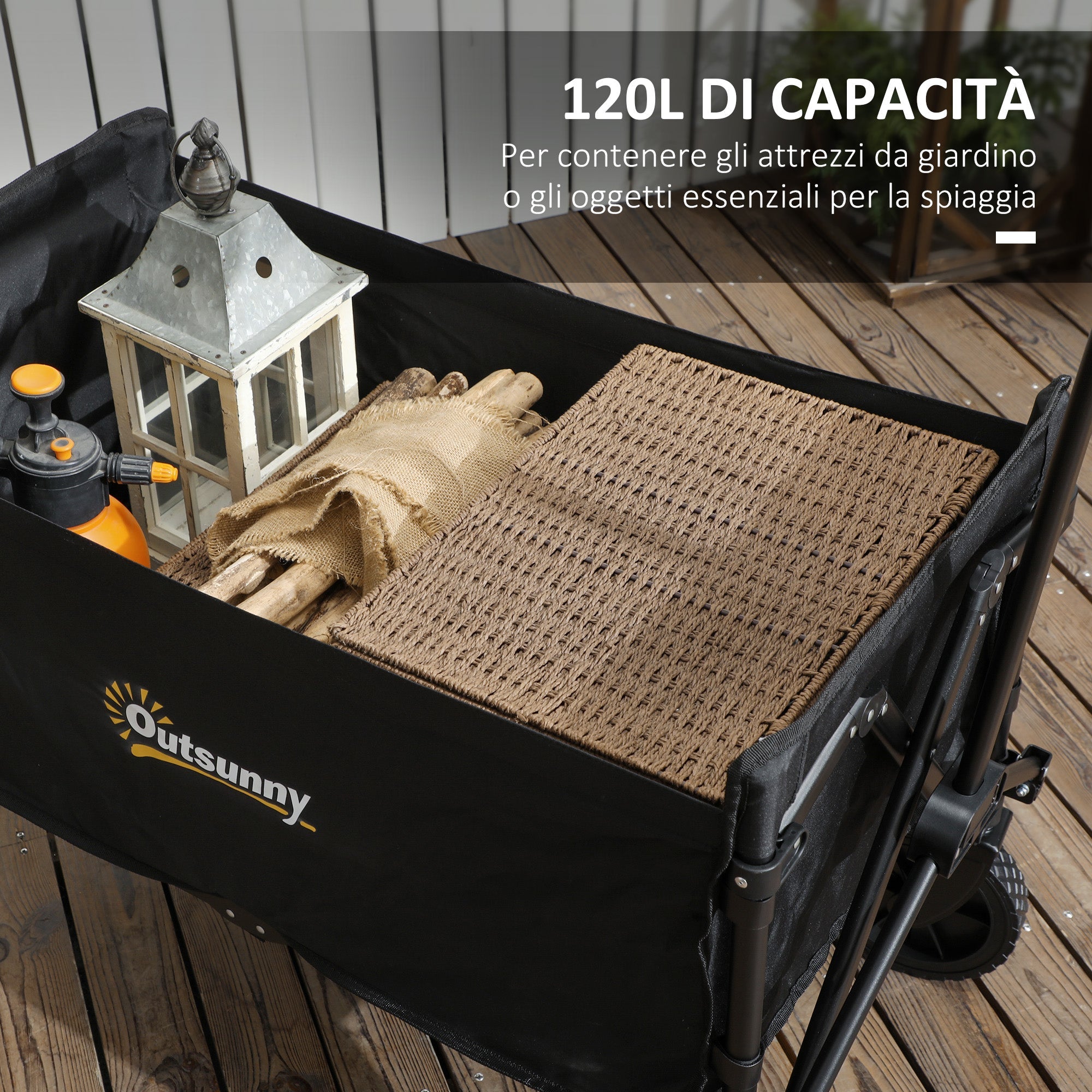 EasyComfort Carrello da Giardino da 120L Pieghevole with Pannello Apribile, in Acciaio e Poliestere, 90x48x62 cm, black