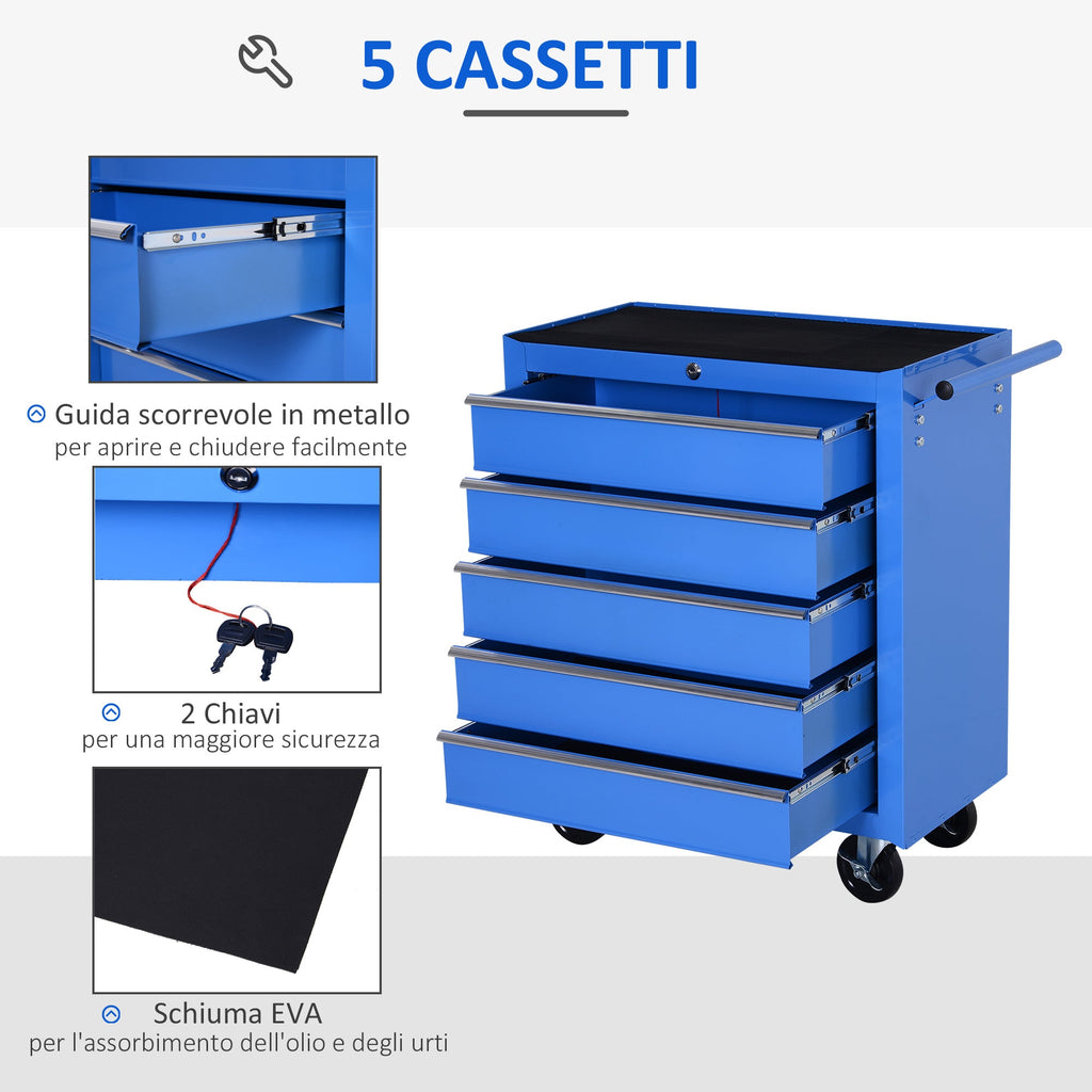 EASYCOMFORT Workshop Trolley with 5 Drawers for Work Tools 67.5x33x77cm