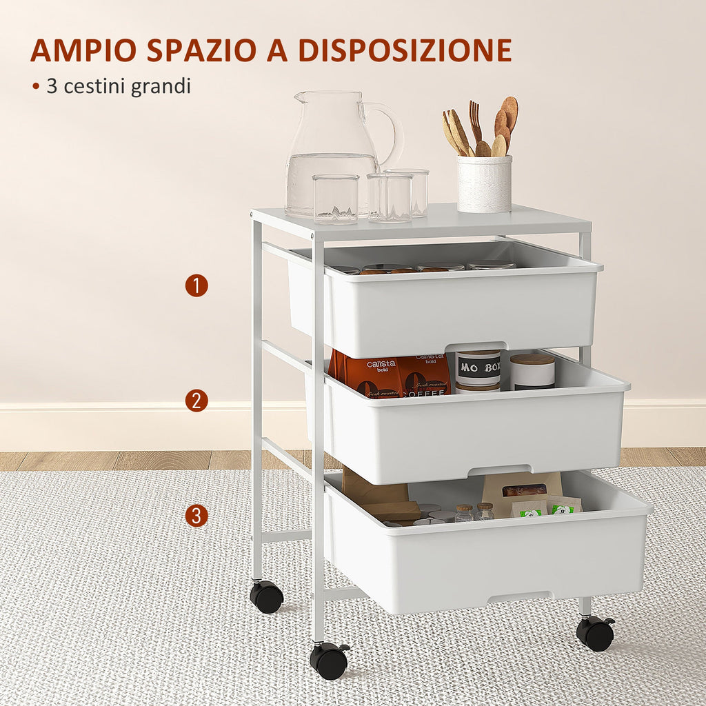 EasyComfort Carrello Multiuso multifunctionele trolley met 3 uittrekbare manden (wit)