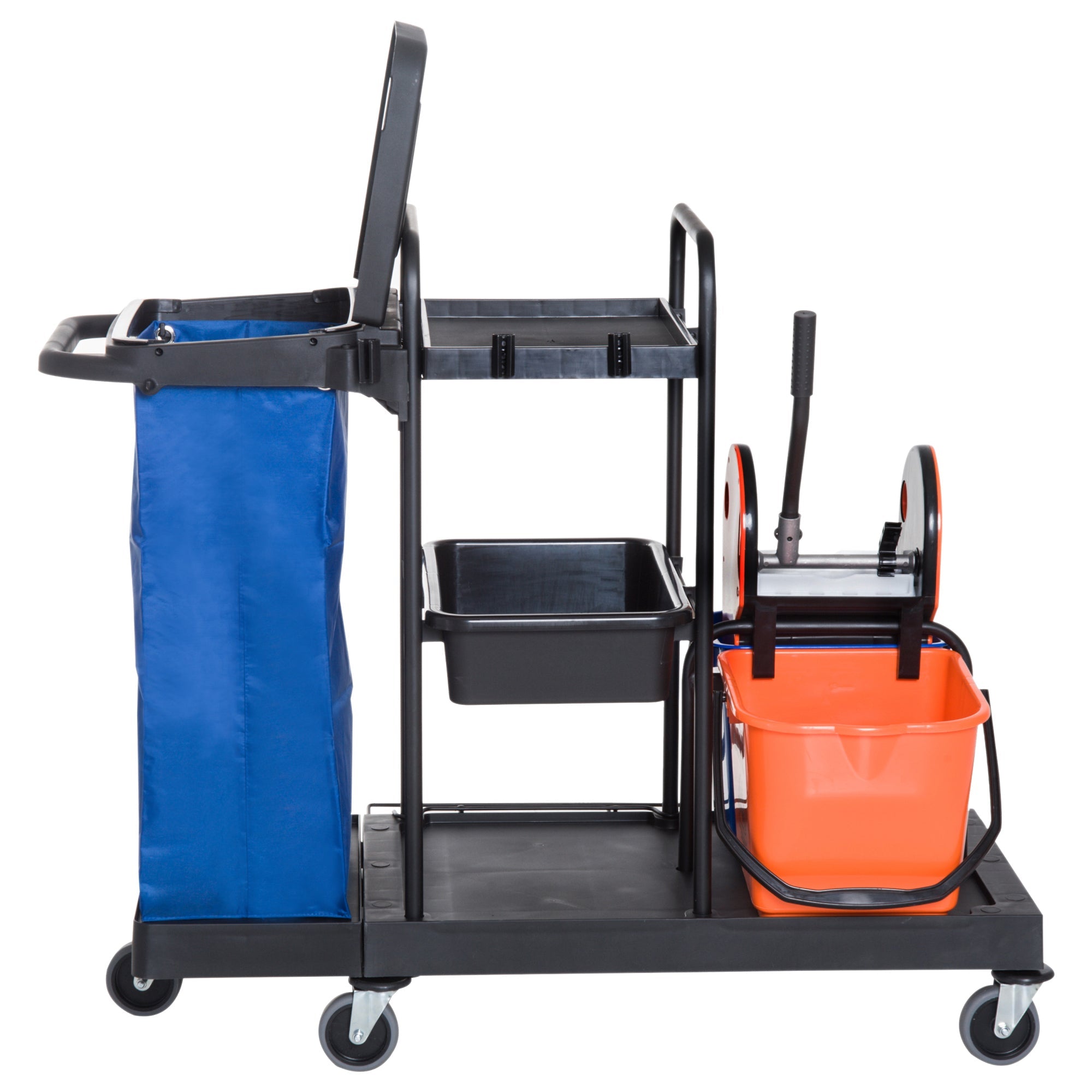 Easycomfort Carrello Pulizie Professionale a 3 Ripiani with Sacco per Immondizia, Ganci per Scopa, Secchio Lavapavimenti with Strizzatore per Mocio e 5 Ruote, per Hotel e Albergo, 111x63.3x103 cm, black
