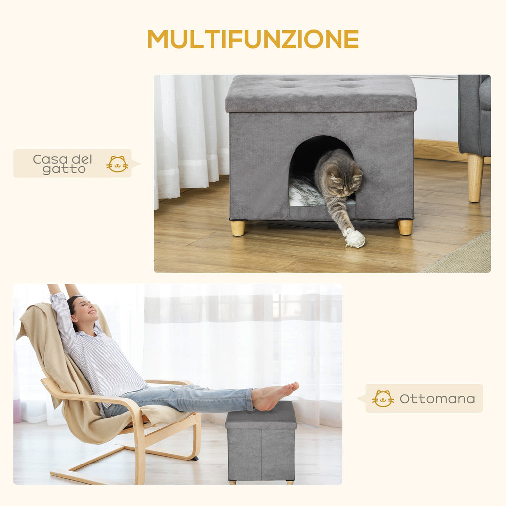 EasyComfort Kattenhuis en poef met afneembaar wasbaar kussen, grijs