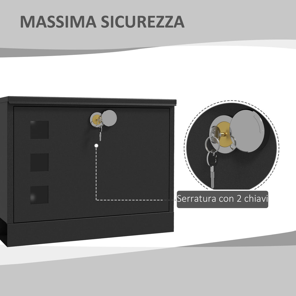 EasyComfort Cassetta Postale in Metallo con 2 Chiavi di Sicurezza, 3 Finestre e Foro di Drenaggio, 36.5x11.5x29 cm, Nera