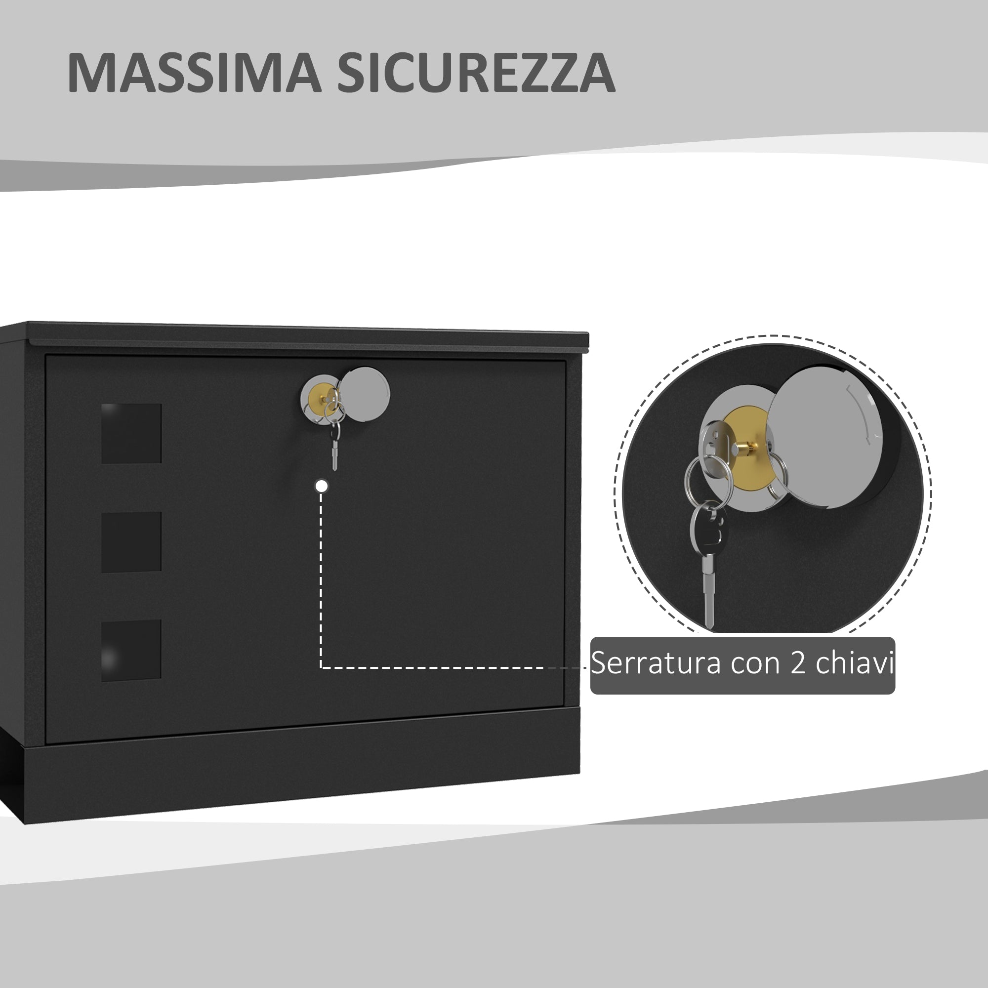EasyComfort Cassetta Postale in Metallo con 2 Chiavi di Sicurezza, 3 Finestre e Foro di Drenaggio, 36.5x11.5x29 cm, Nera