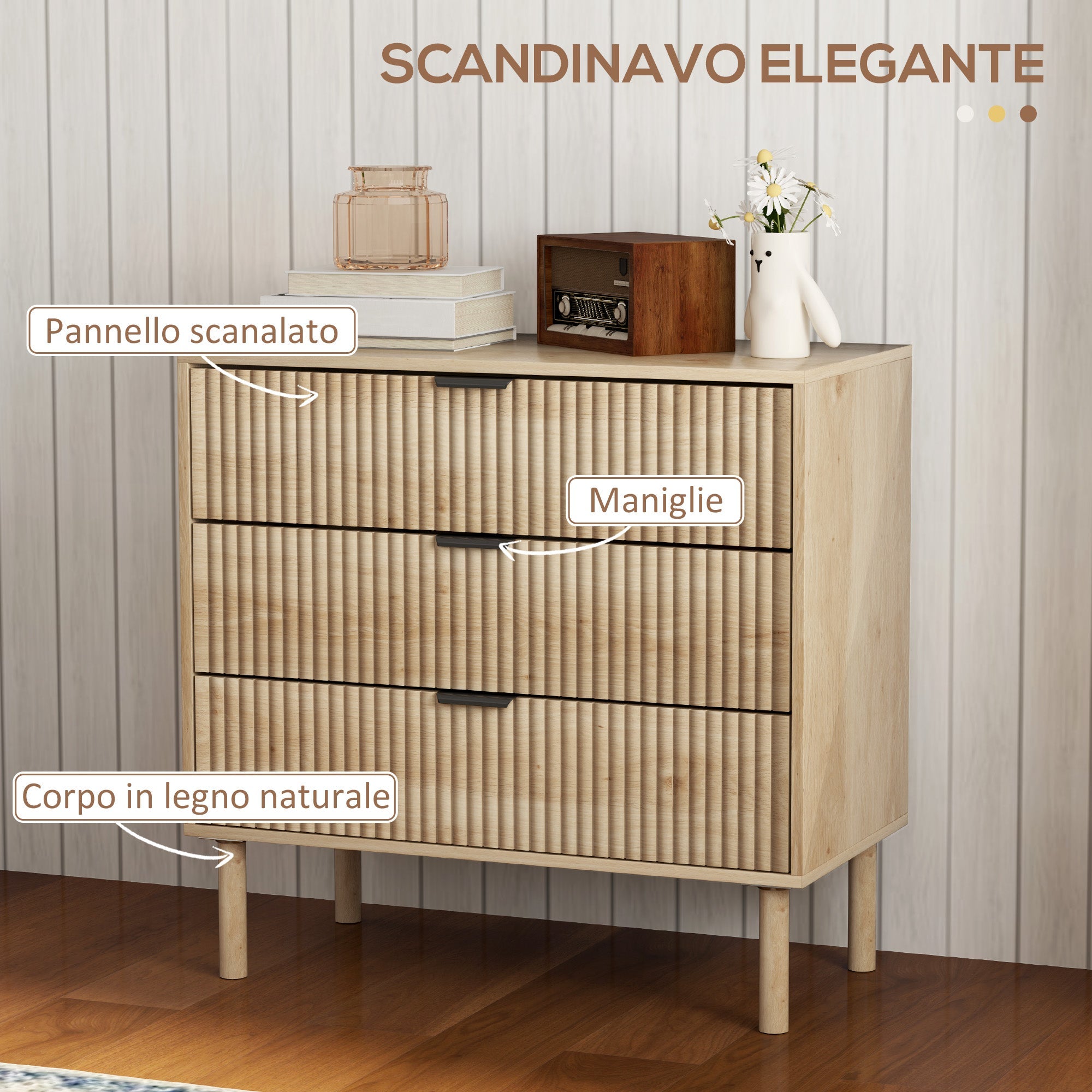 EasyComfort 3-laden ladekast 80 x 40 x 77.5 cm - Eik