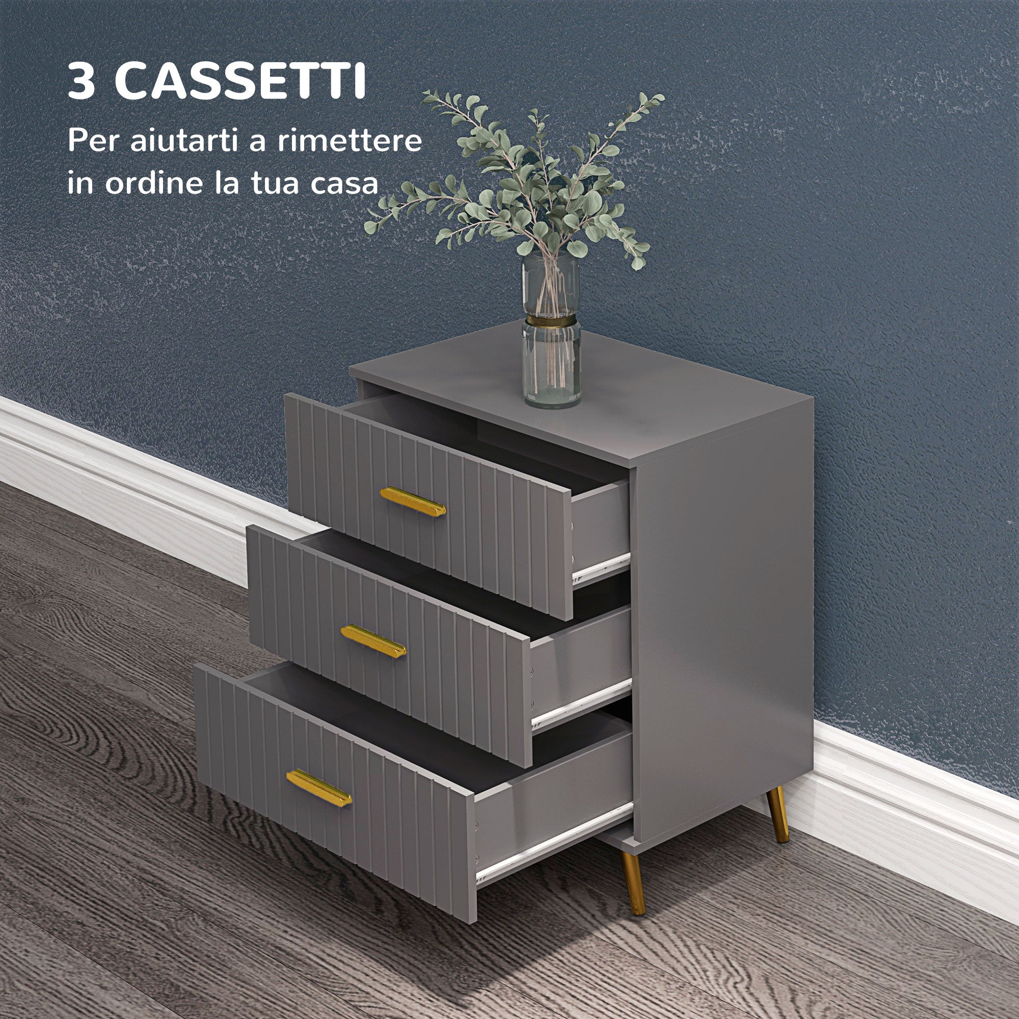 EasyComfort Ladekast 3 lades 60x40x71.5 cm goud/donkergrijs