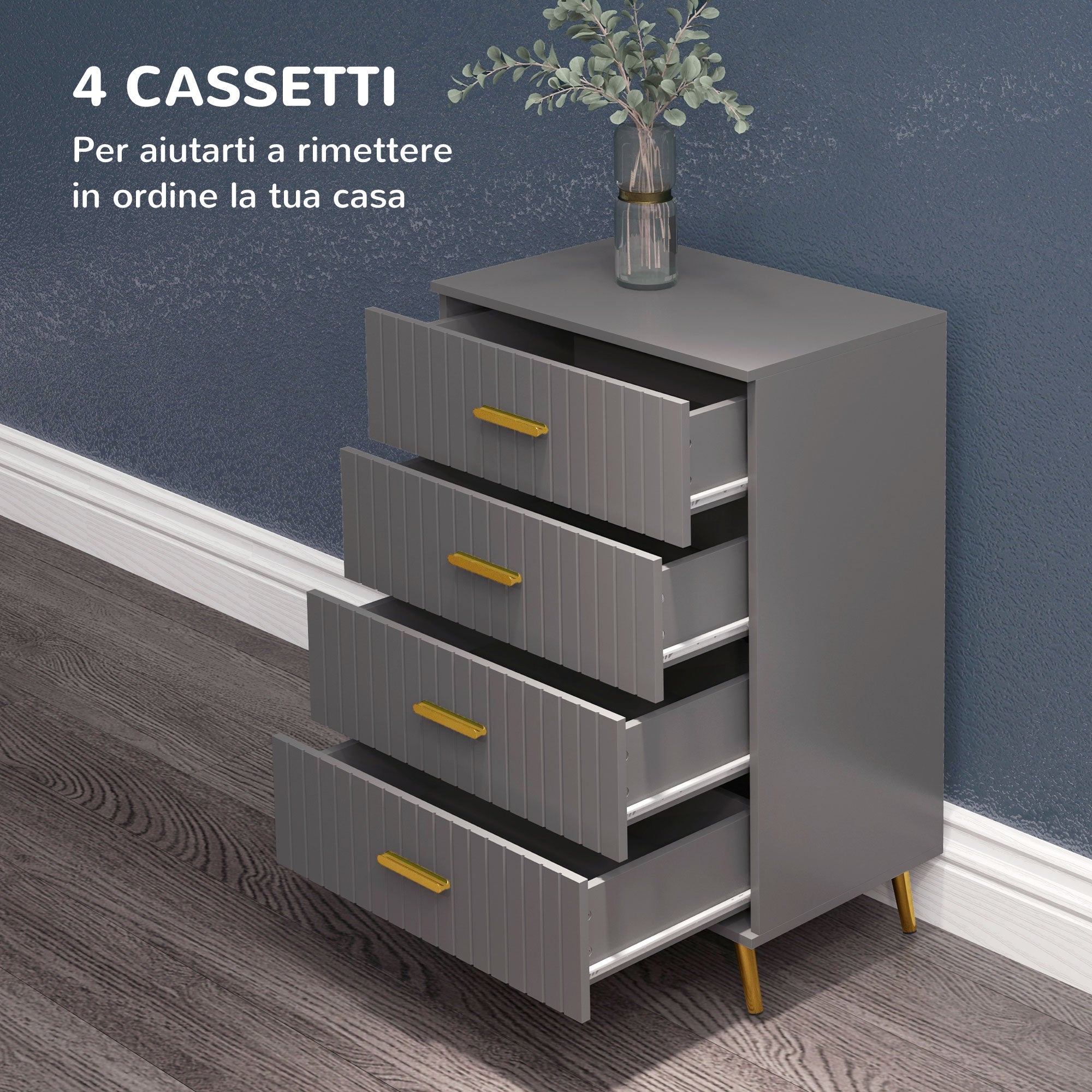 EasyComfort Ladekast 4 laden 60x40x90 cm goud/antraciet