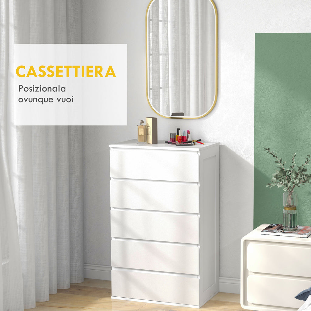 EasyComfort Cassettiera 5 Cassetti in Legno with Maniglie Scanalate, 60x38x100cm, white