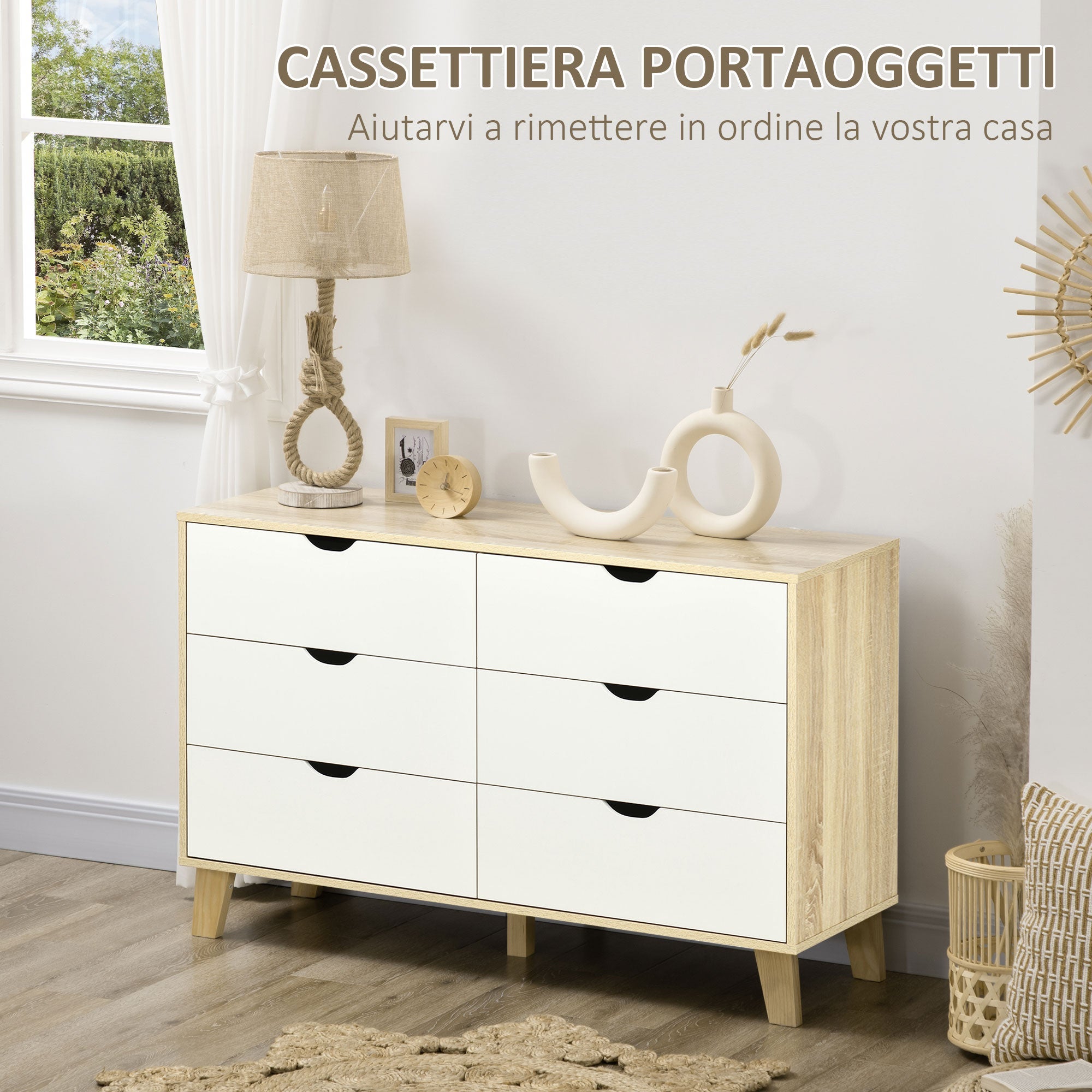 EasyComfort Ladekast 6 lades 120x40x76 cm wit/hout