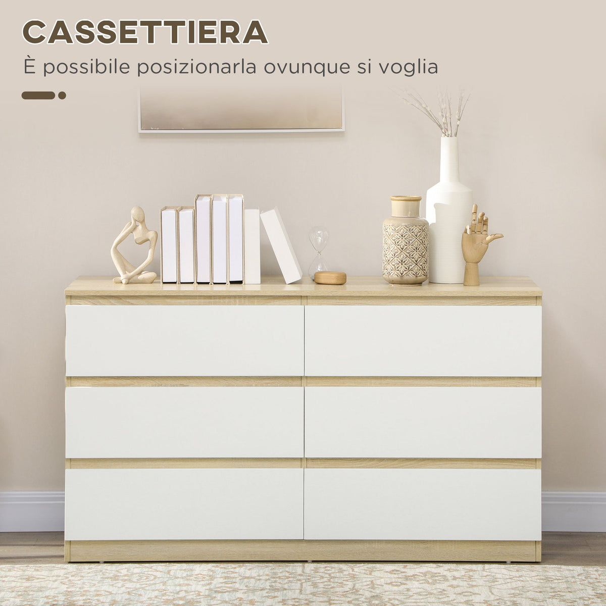 EasyComfort ladekast 6 lades 135x48x77 cm wit/naturel