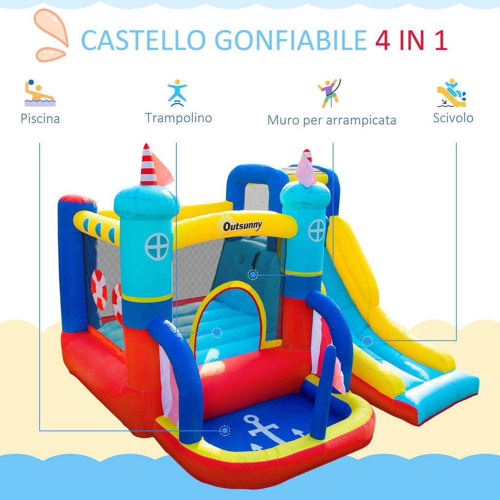 EASYCOMFORT Inflatable Castle 4 in 1 for Children 3-8 Years, Slide and Pool, 265x260x200cm