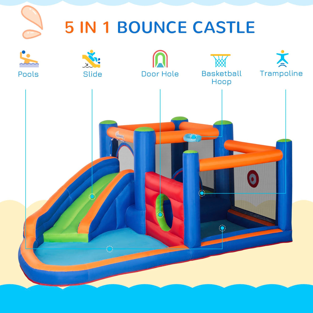 Easycomfort Castello opblaasbaar speelkasteel 3–8 jaar met glijbaan, trampoline en zwembad 380x340x170 cm