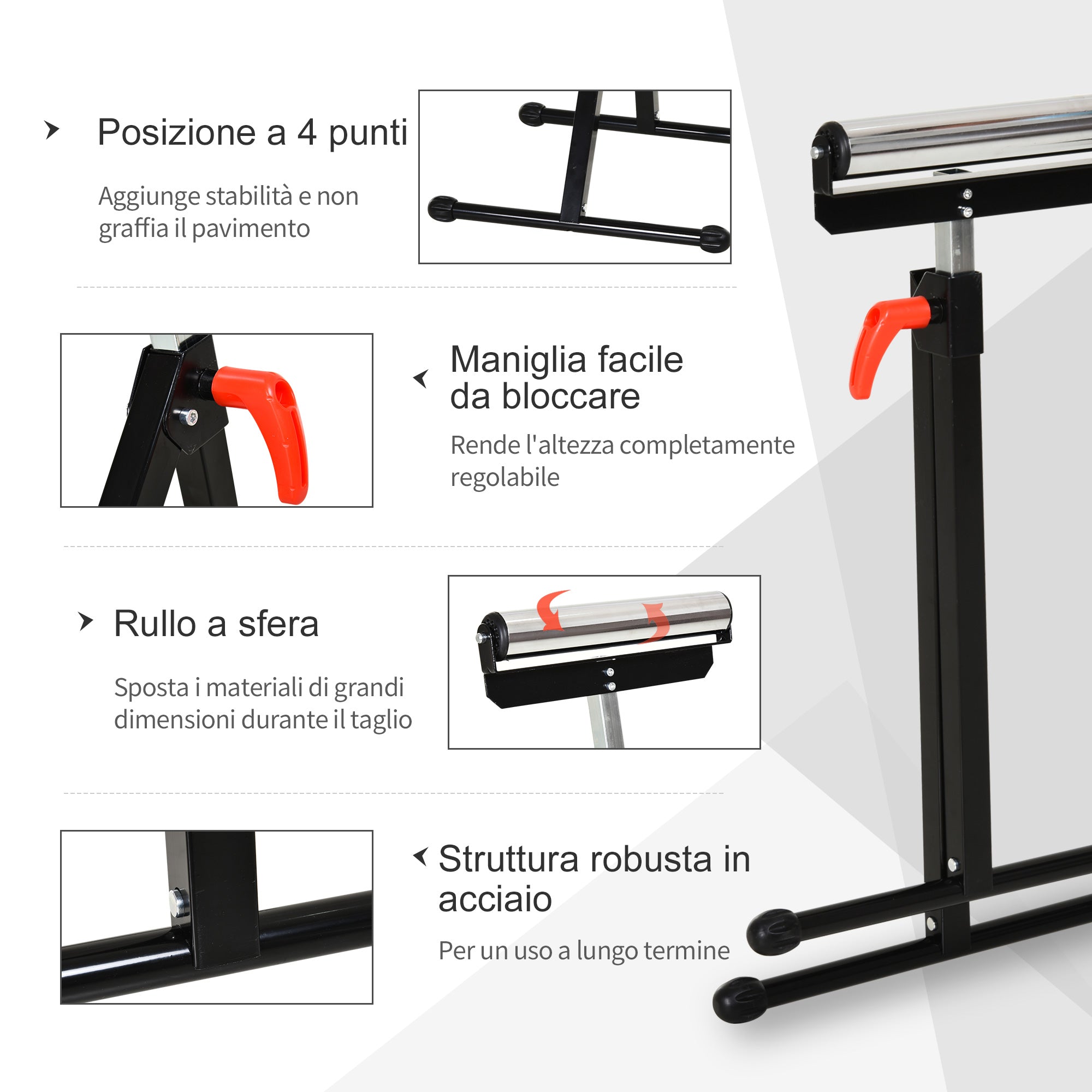 Easycomfort Cavalletto a Rullo ad Altezza Regolabile in Metallo, Design Pieghevole e Salvaspazio, 44x50x68-110 cm