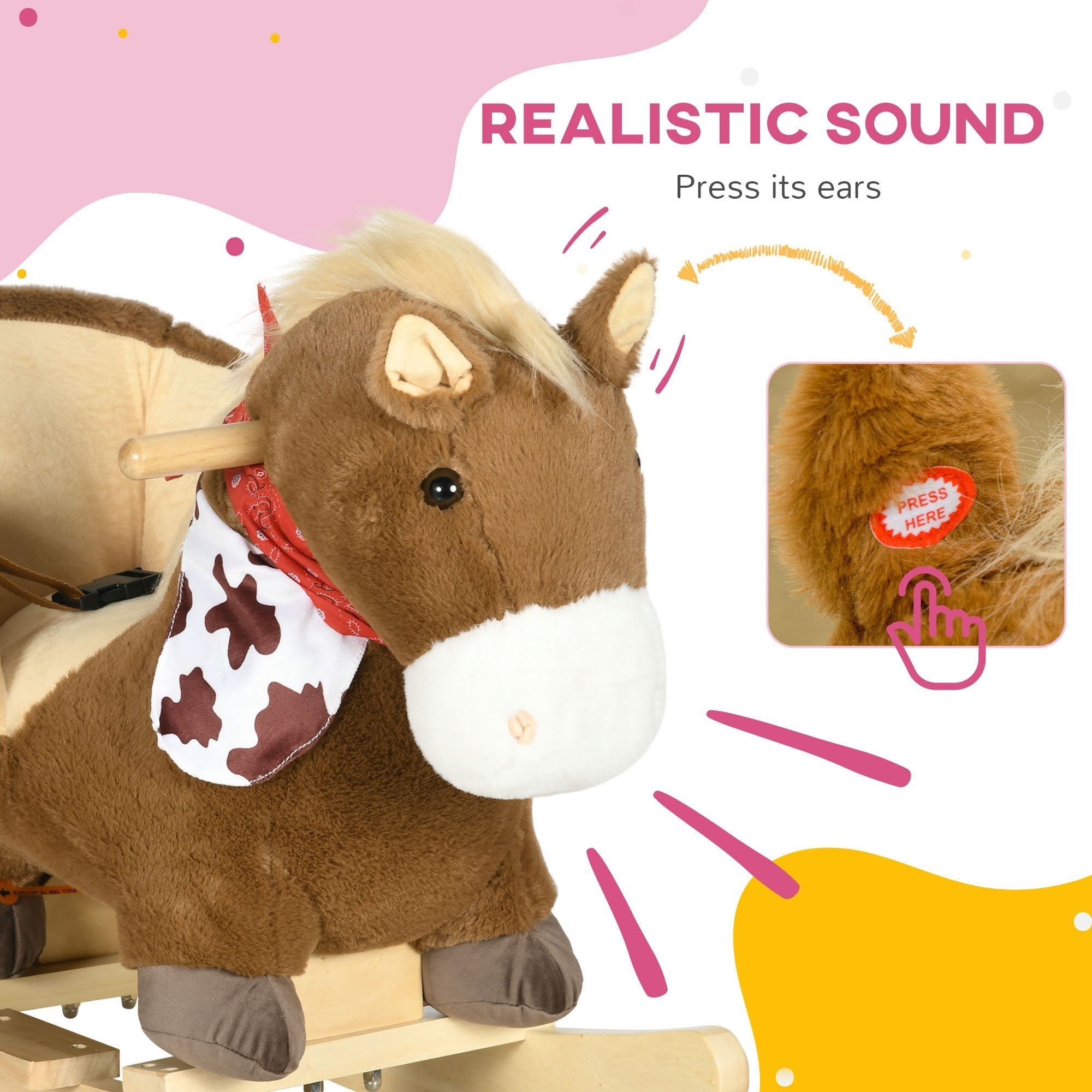 EasyComfort Cavallo Schommelpaard voor kinderen 18-36 maanden, 60x33x50 cm