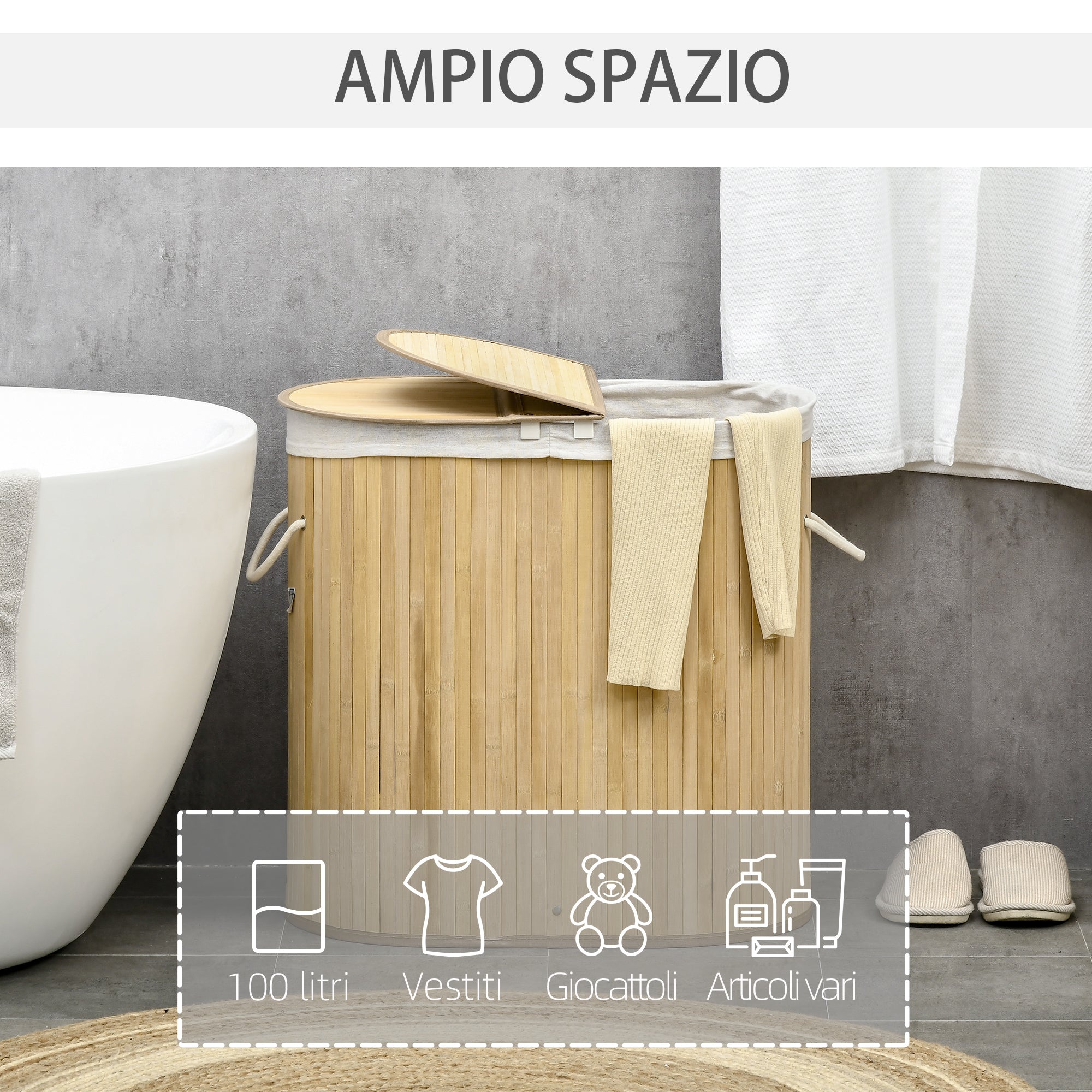 Easycomfort Cesto Portabiancheria a 2 Sezioni, 2 Coperchi e Capacità 100L with Sacca Interna Removibile, 62.5x37x60.5 cm