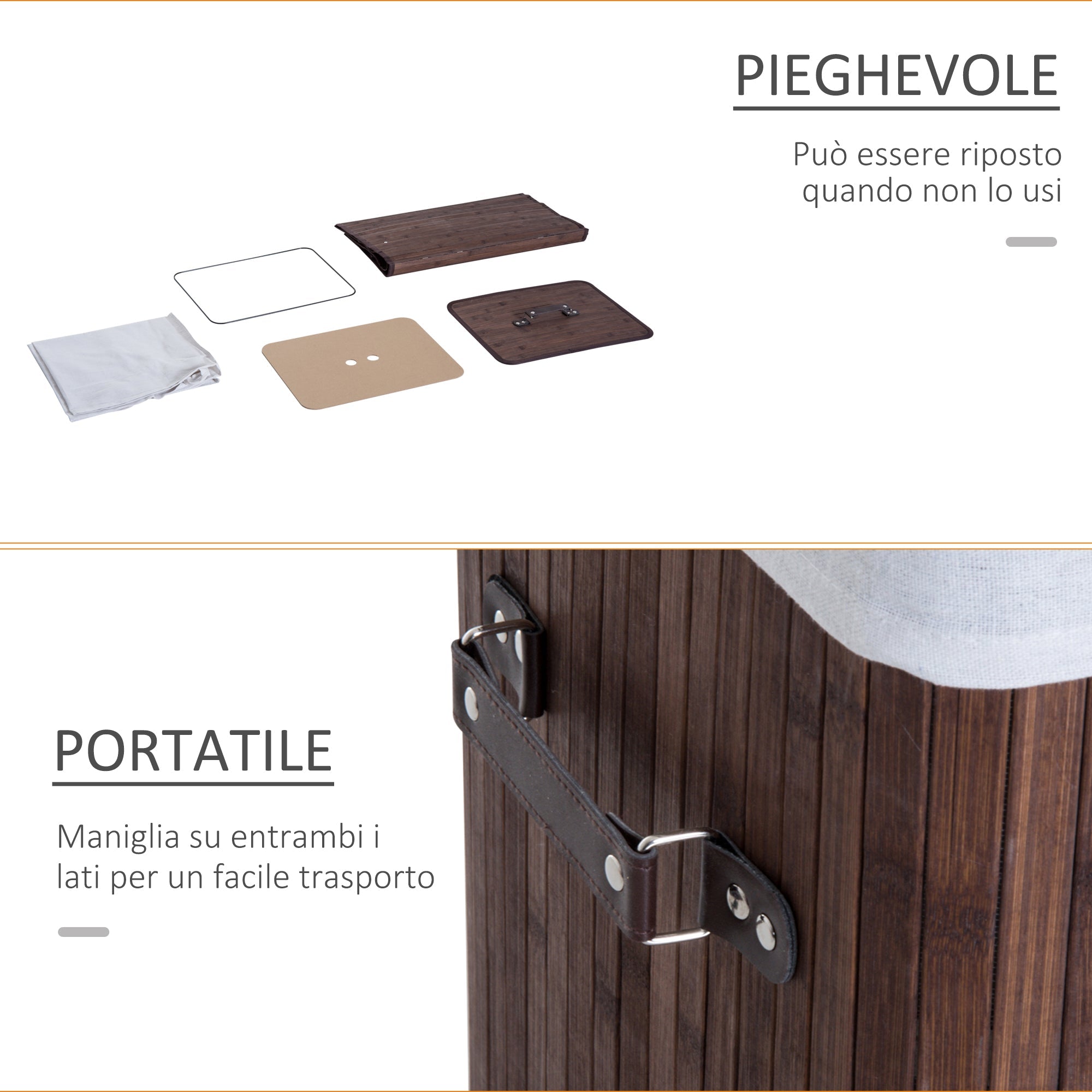 Easycomfort Cesto Portabiancheria in Bambù with Coperchio e Sacco in Tessuto Rimovibile, 40x30x60cm, Marrone