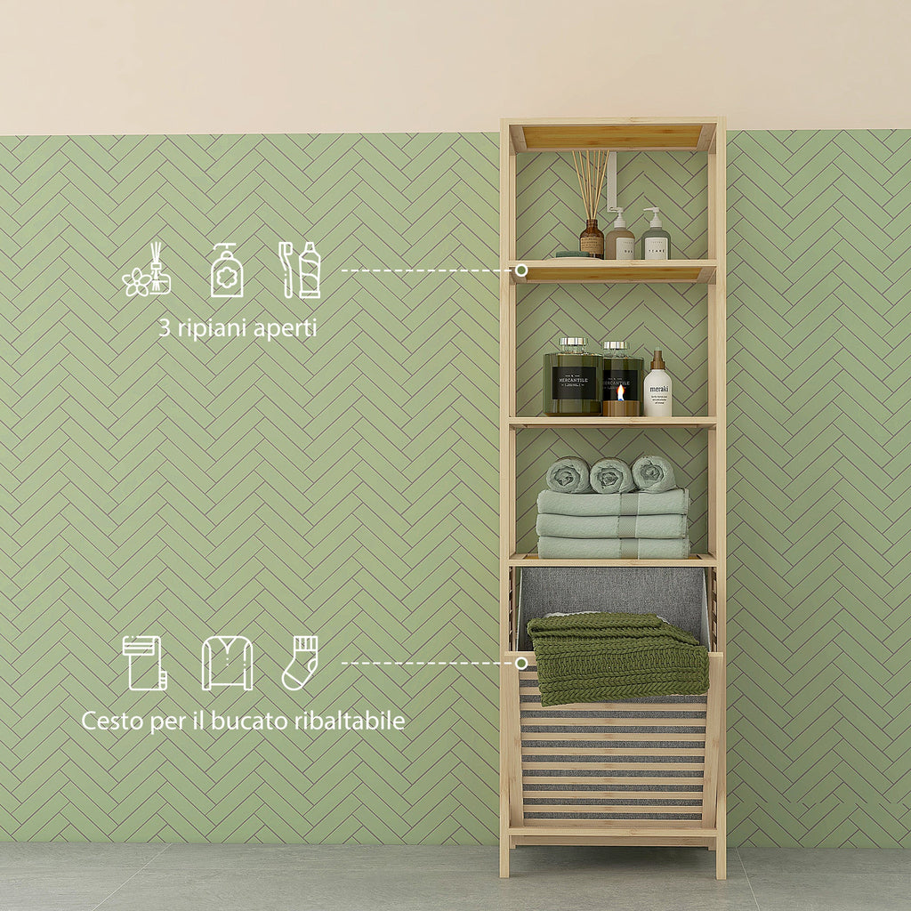 EasyComfort Colonna Bagno badkamerkolom met 3 planken en wasmand, 44x33x160 cm
