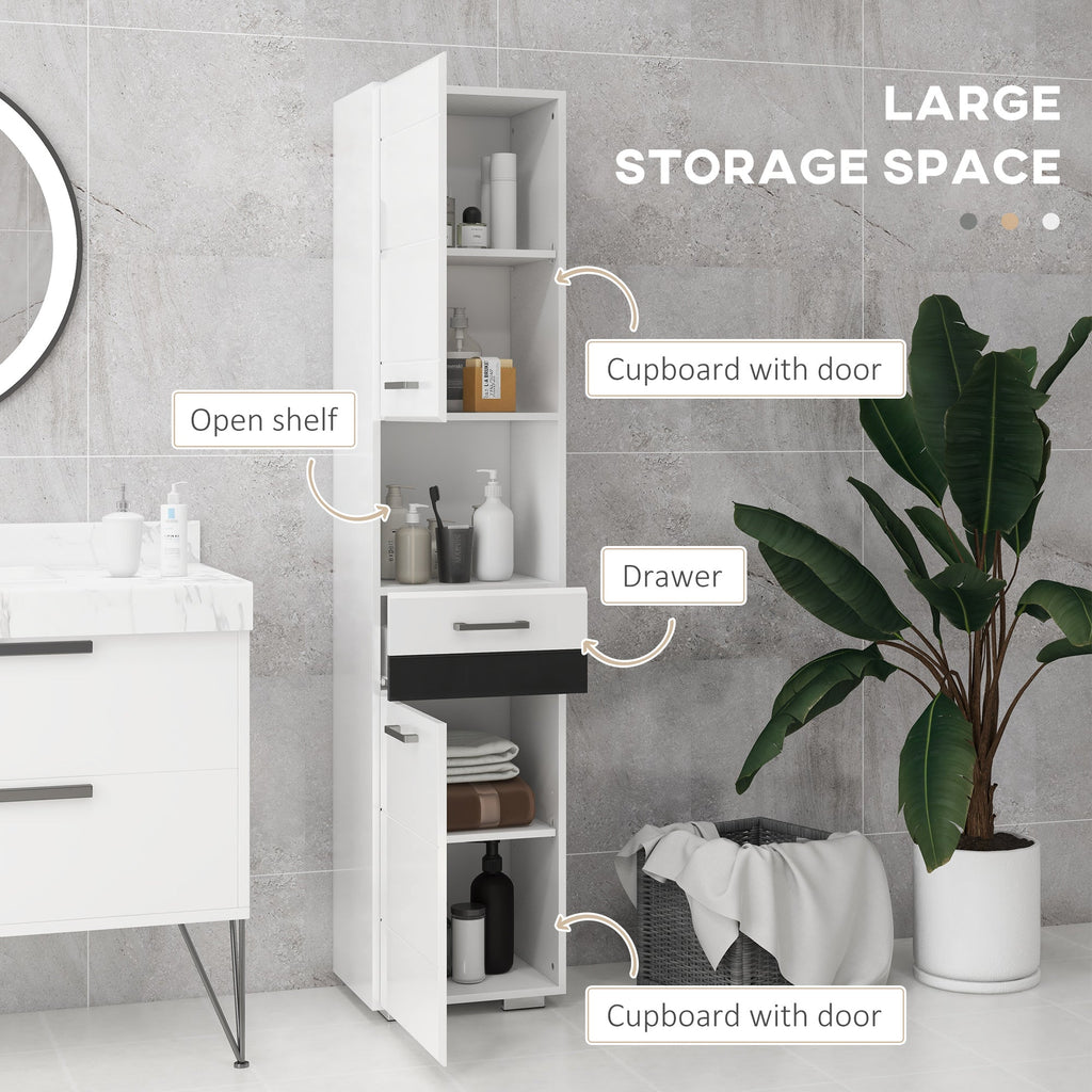 Easycomfort Colonna Bagno in MDF with Ripiano Aperto, Cassetto e Armadietto Chiuso, 37x32.5x170 cm, white