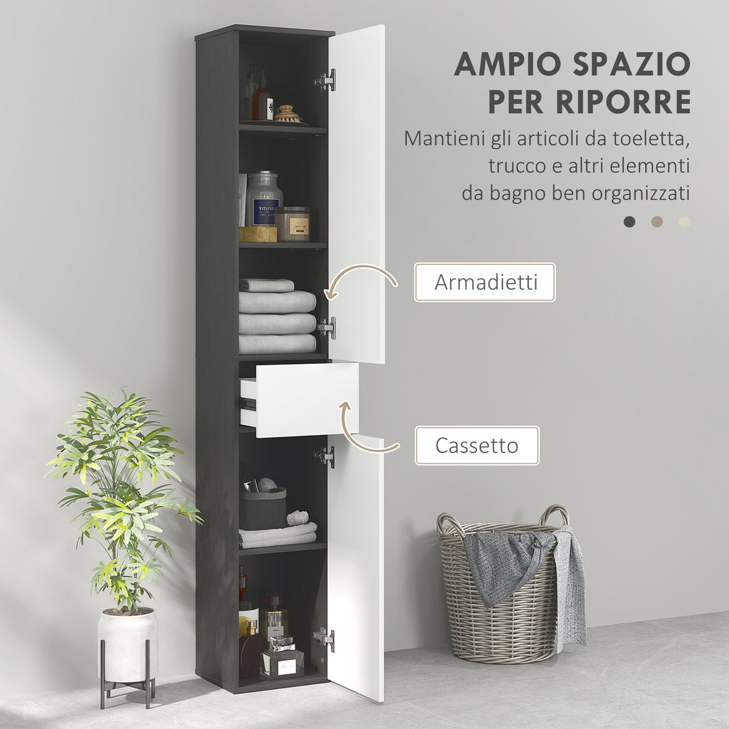 EasyComfort Colonna Bagno Salvaspazio in Legno with 2 Armadietti e Cassetto, 30x28x180 cm, black