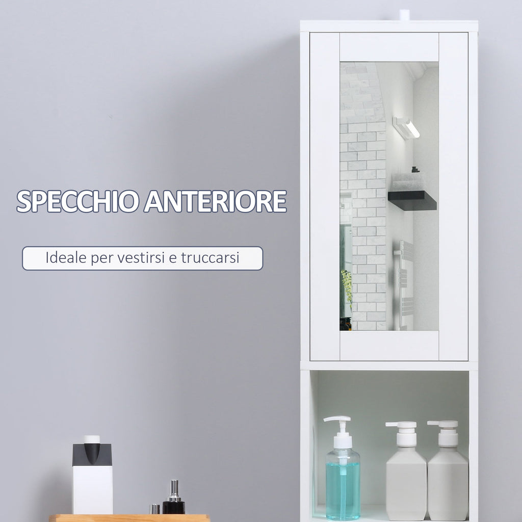 Easycomfort Colonna Bagno Salvaspazio in Legno with Specchio e Apertura a Pressione, 30x28x170cm, white