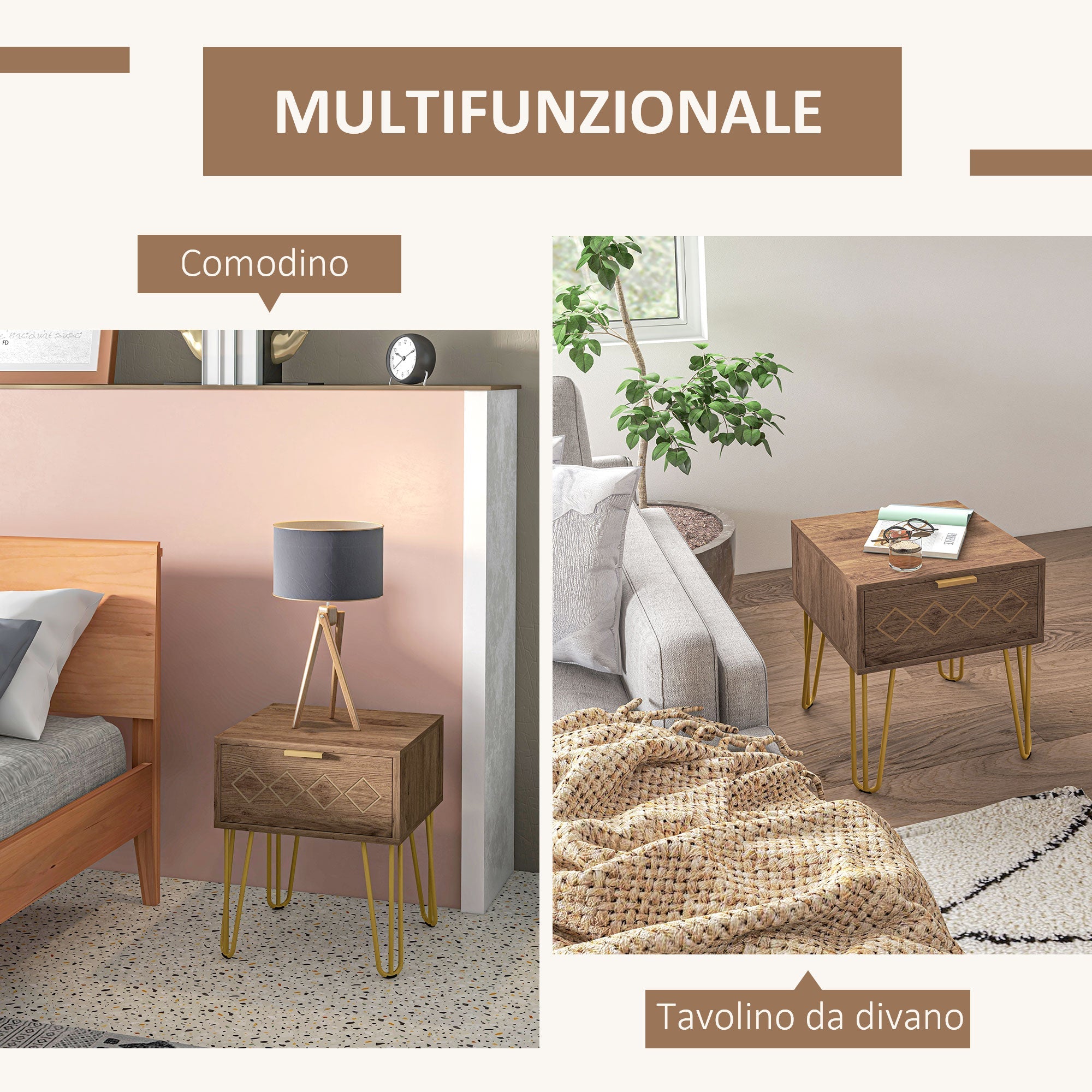 EasyComfort set van 2 nachtkastjes met lade 39.5x41x49 cm bruin
