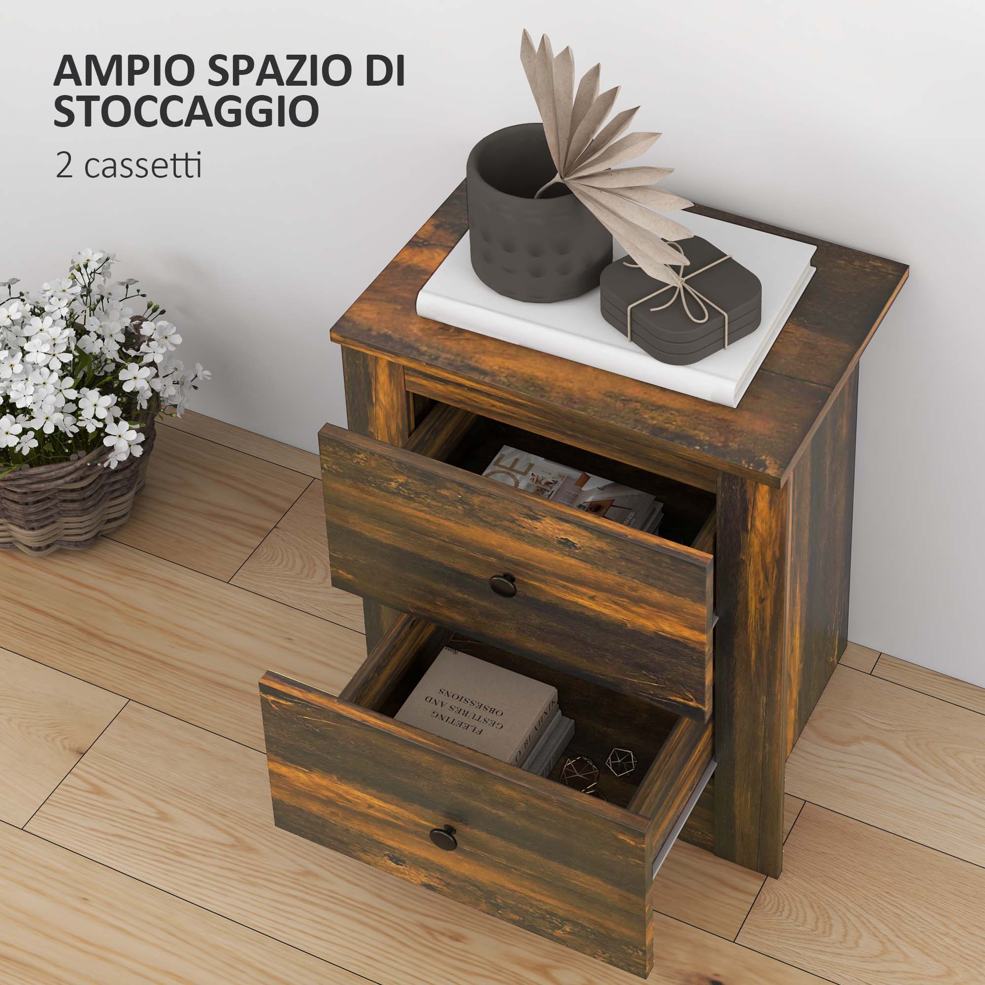EasyComfort Comodino nachtkastje 2 lades 40x30x56 cm