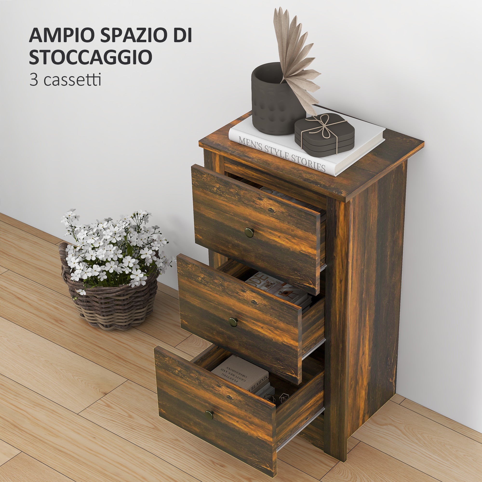 EasyComfort nachtkastje 3 lades 40x30x74 cm
