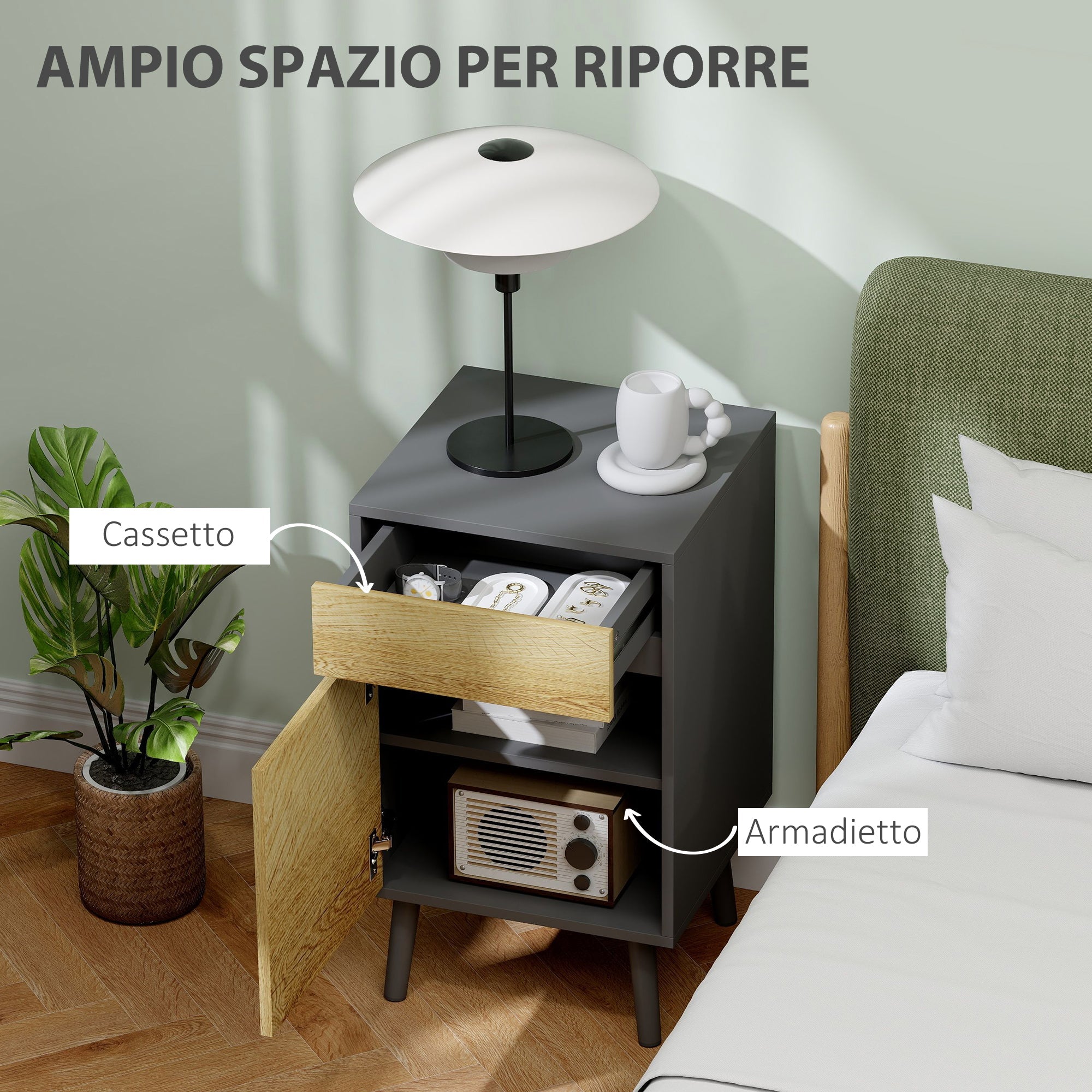 EasyComfort Comodino Nachtkastje met Lade en Kastje 40x39x69 cm